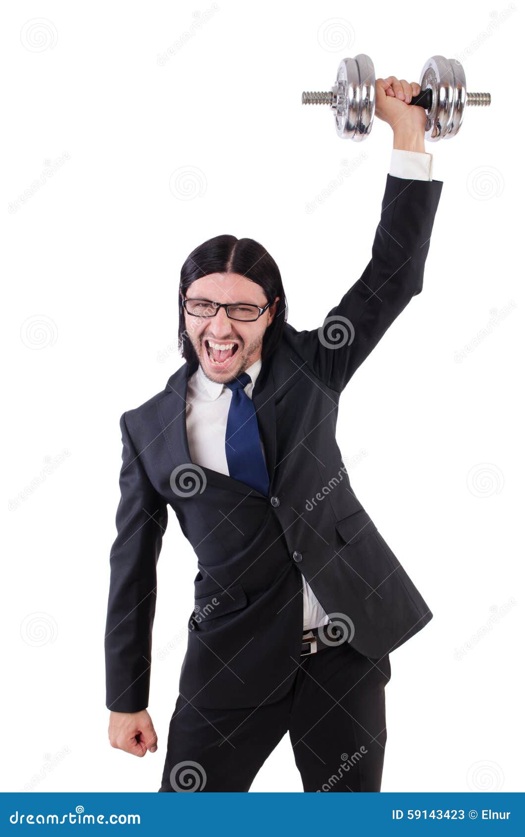 Young Businessman Holding Barbell Isolated on Stock Image Image of