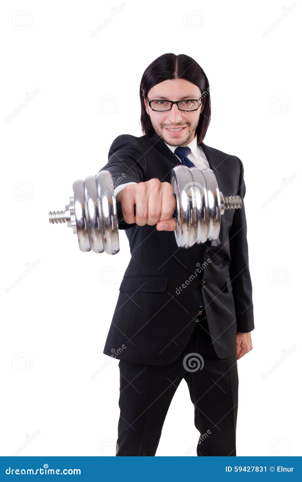Young Businessman Holding Barbell on Stock Image Image of cheerful