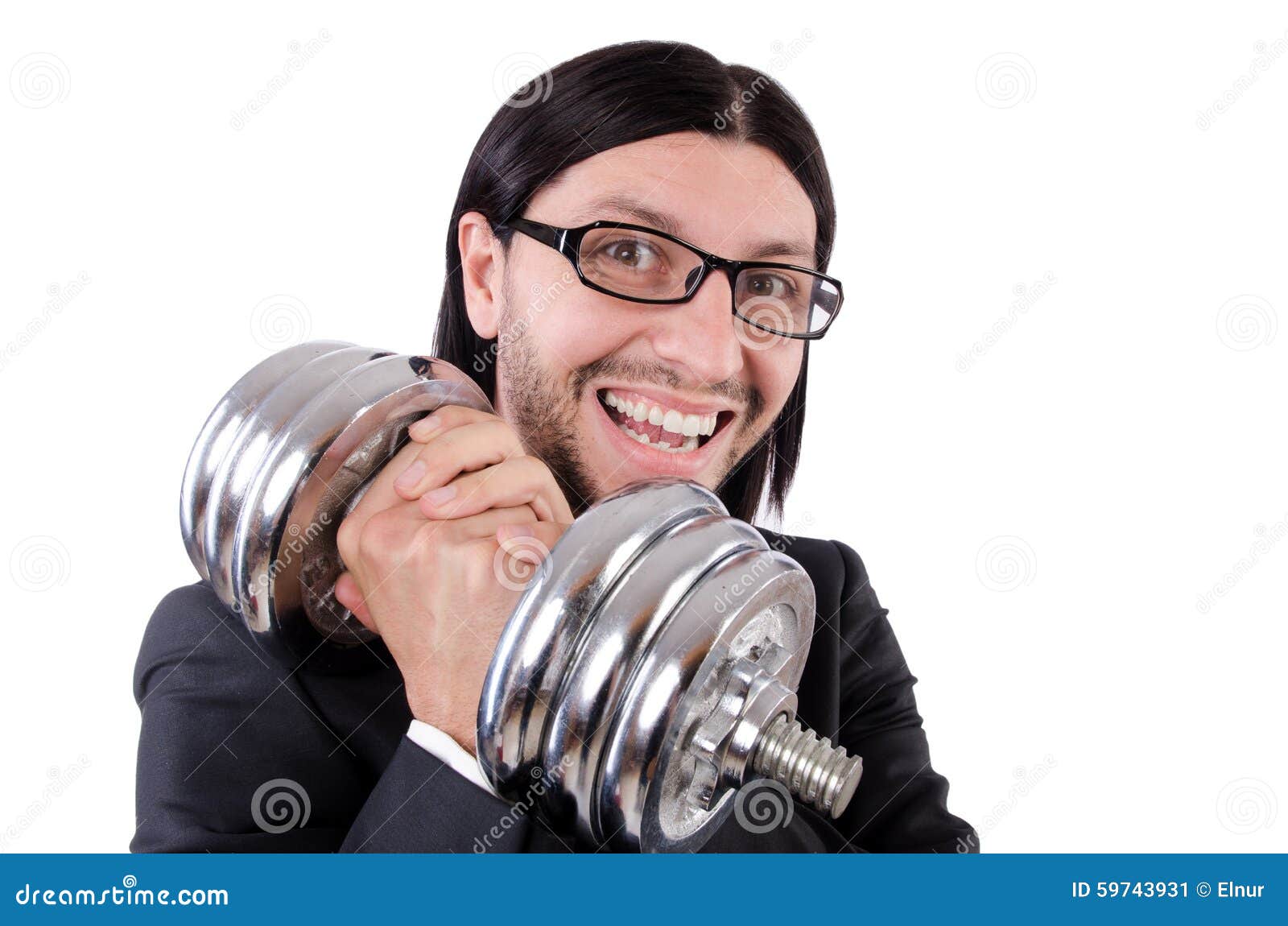 Young Businessman Holding Barbell Isolated on Stock Image Image of