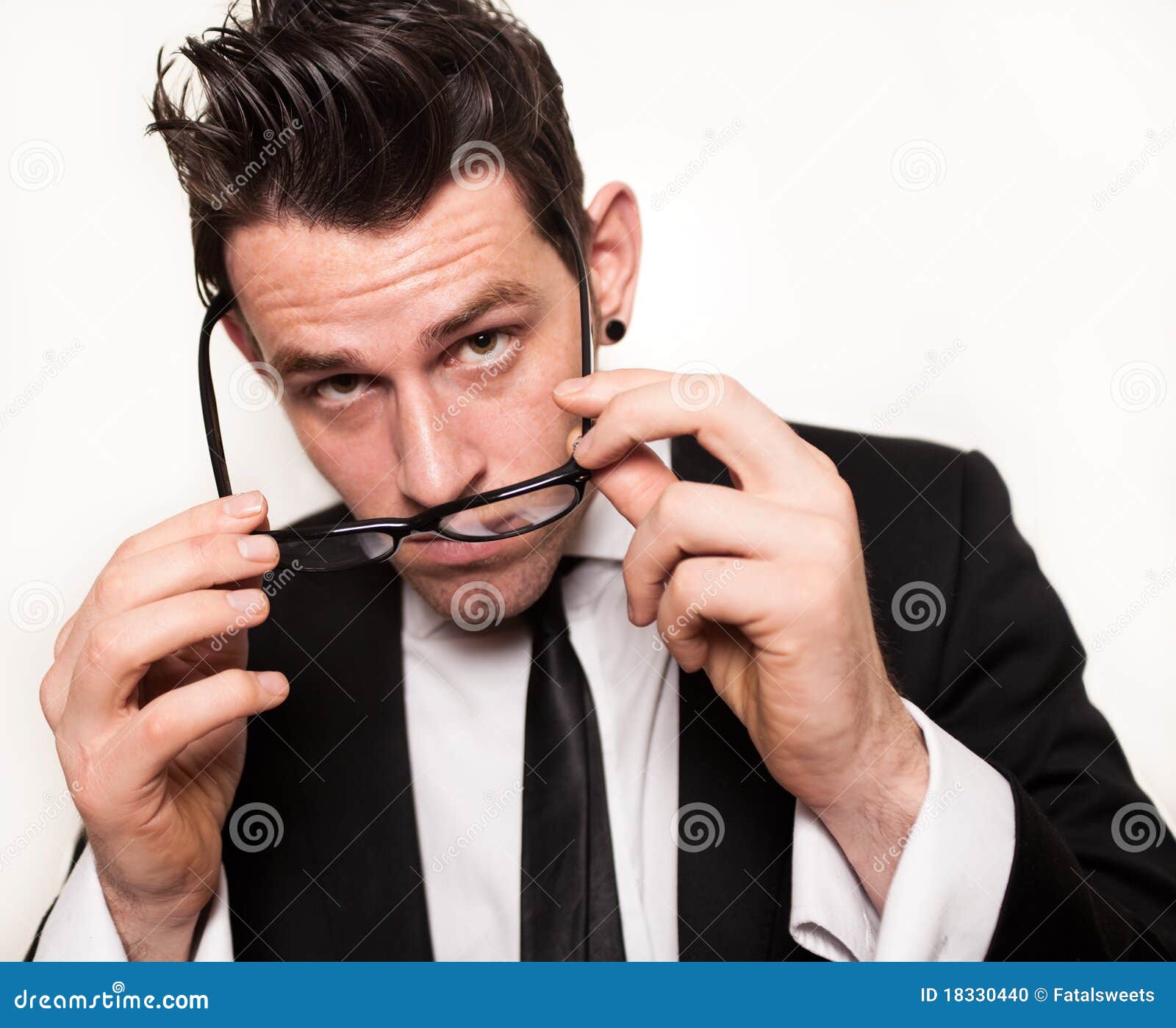 Young Businessman Holding Black Glasses Stock Photo Image of energy