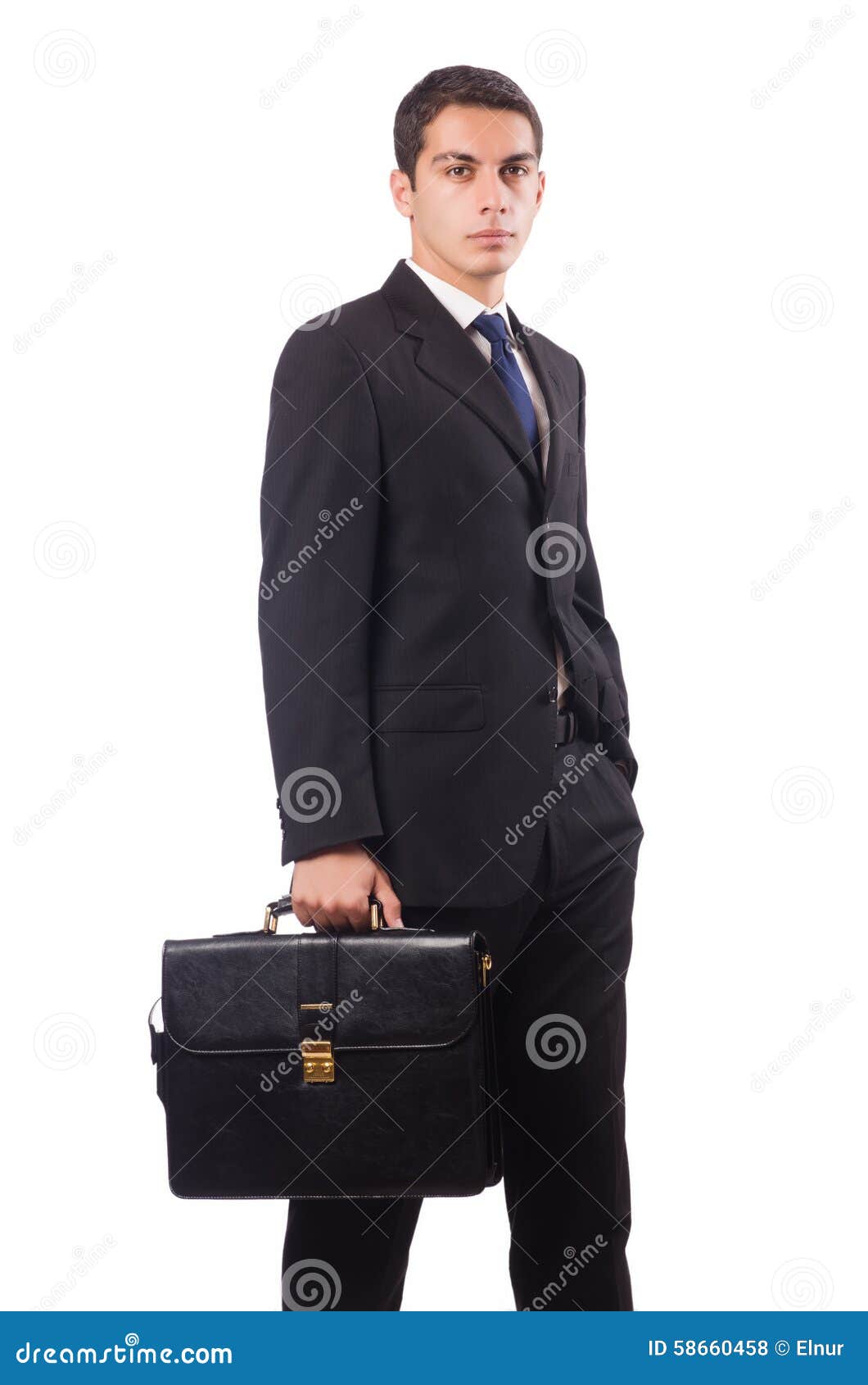 Young Businessman Holding Suitcase Isolated on Stock Photo Image of
