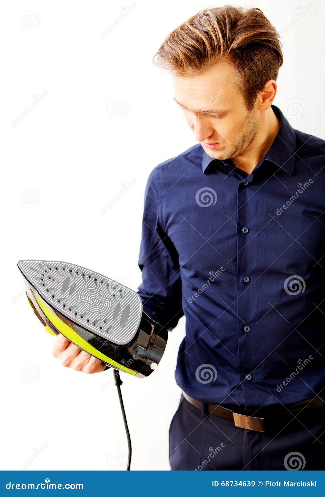 Young Businessman Ironing His Jacket Stock Image Image of work