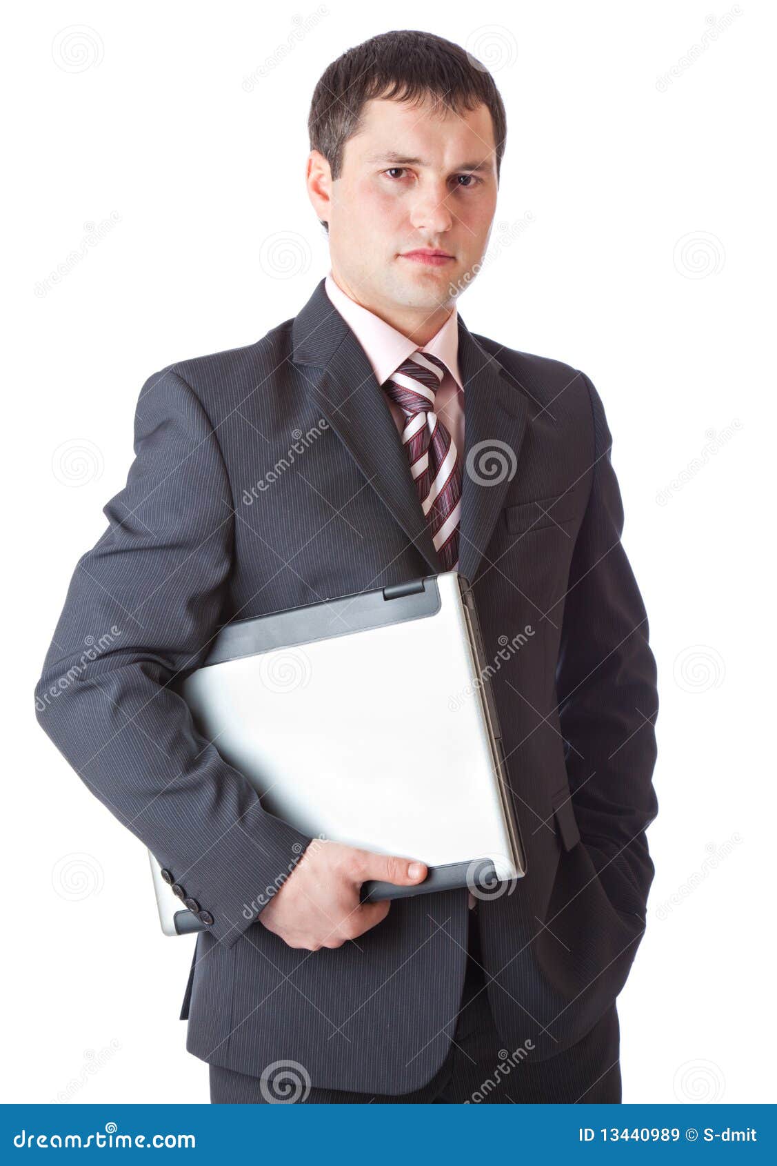 Young businessman with laptop. Businessman with laptop. Isolated on white background