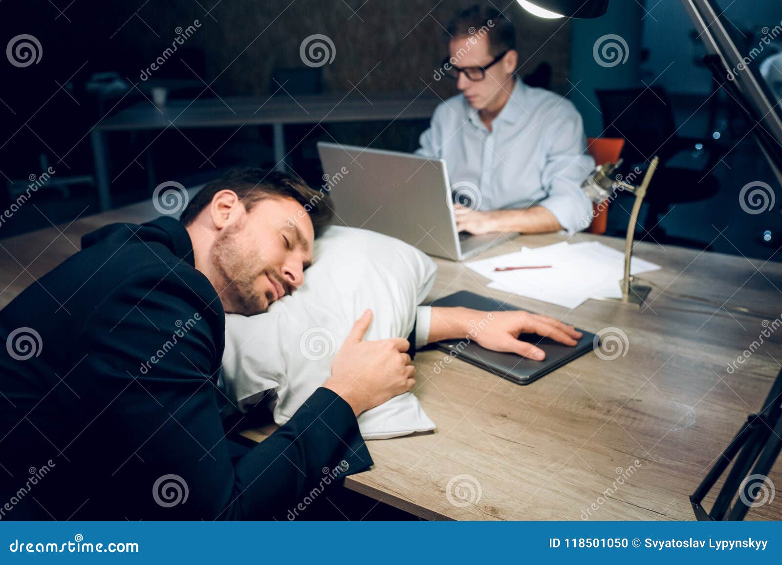 Young Businessman Sleeping On Table Stock Photo Image Of Sleep