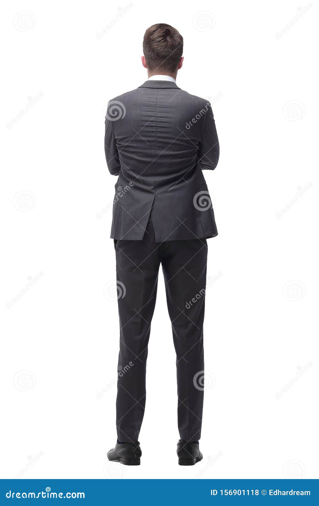 Young Businessman Standing in Front of a Big White Screen. Isolated on ...