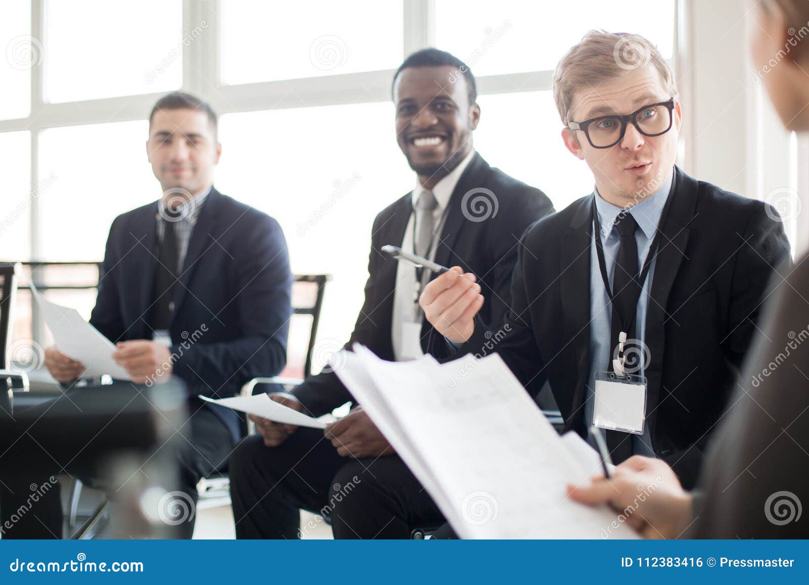 Speakers talking stock photo. Image of discussing, businessman 112383416