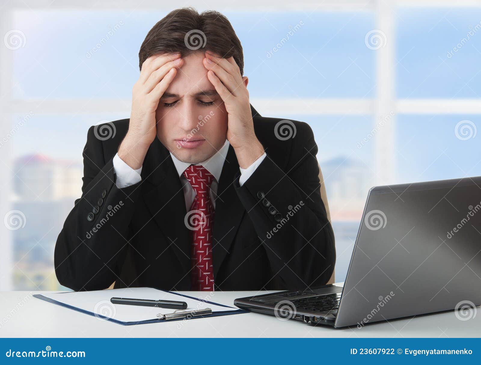 Young Businessman Under Stress, Fatigue, Headache Stock Photo Image