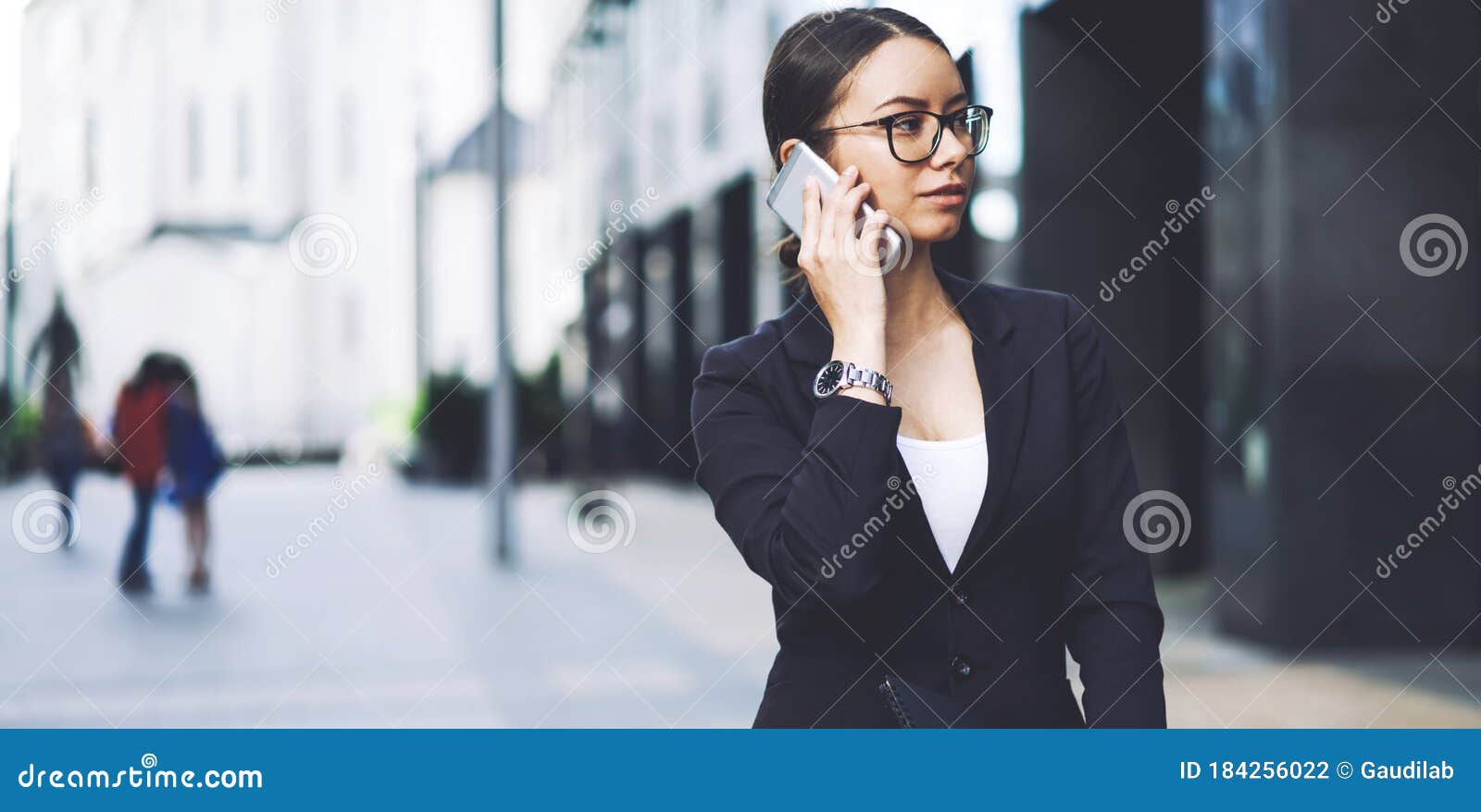Young Businesswoman in Formal Wear Standing Near Office Building Stock ...