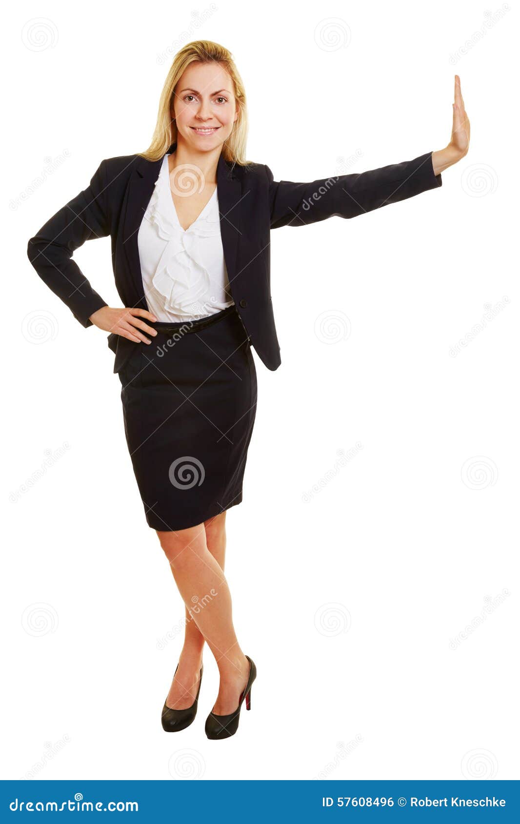 Young Businesswoman Leaning on Imaginary Wall Stock Photo - Image of ...