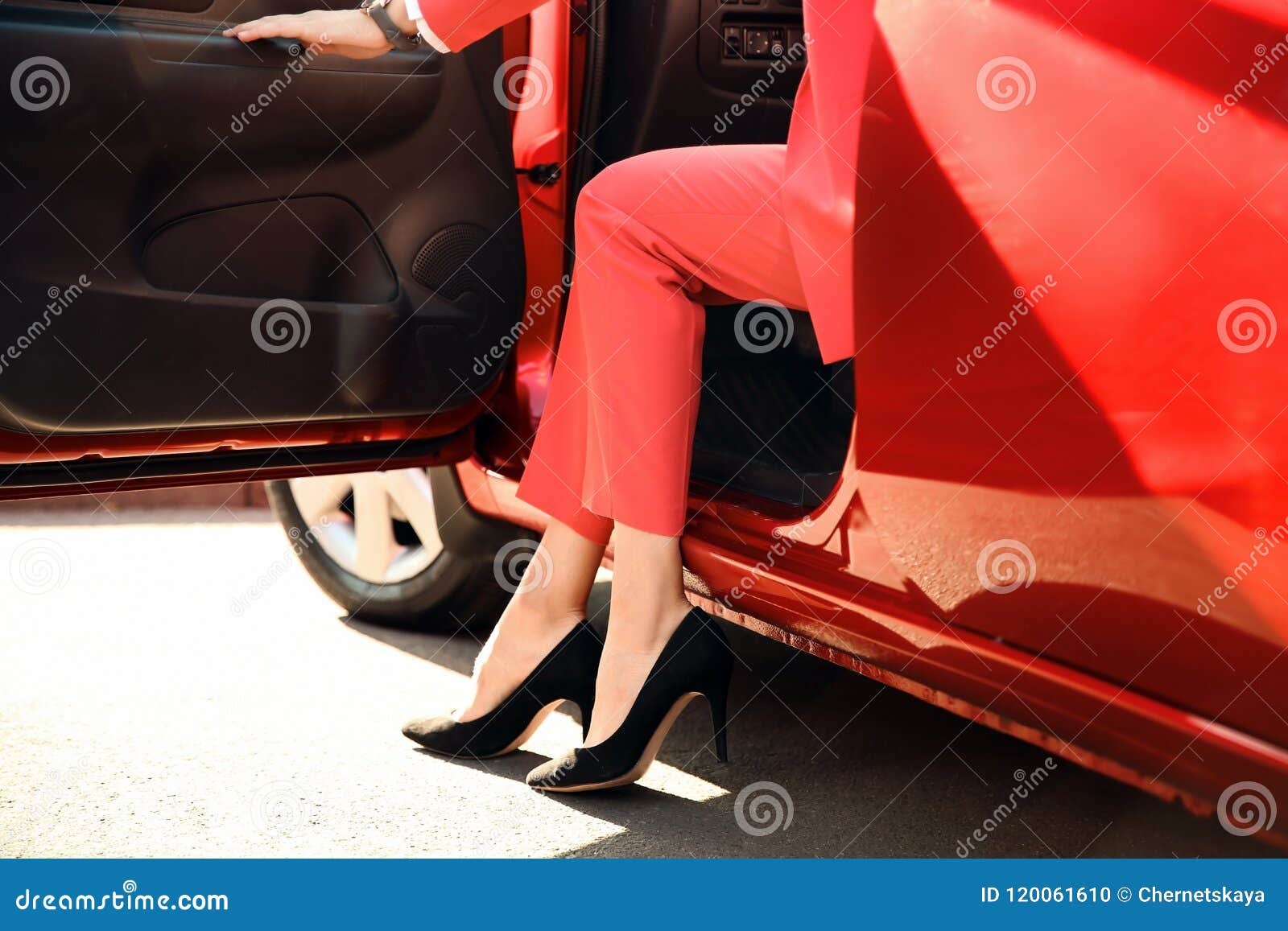 Businesswoman in Stylish Suit Getting Out of Car Stock Photo - Image of ...