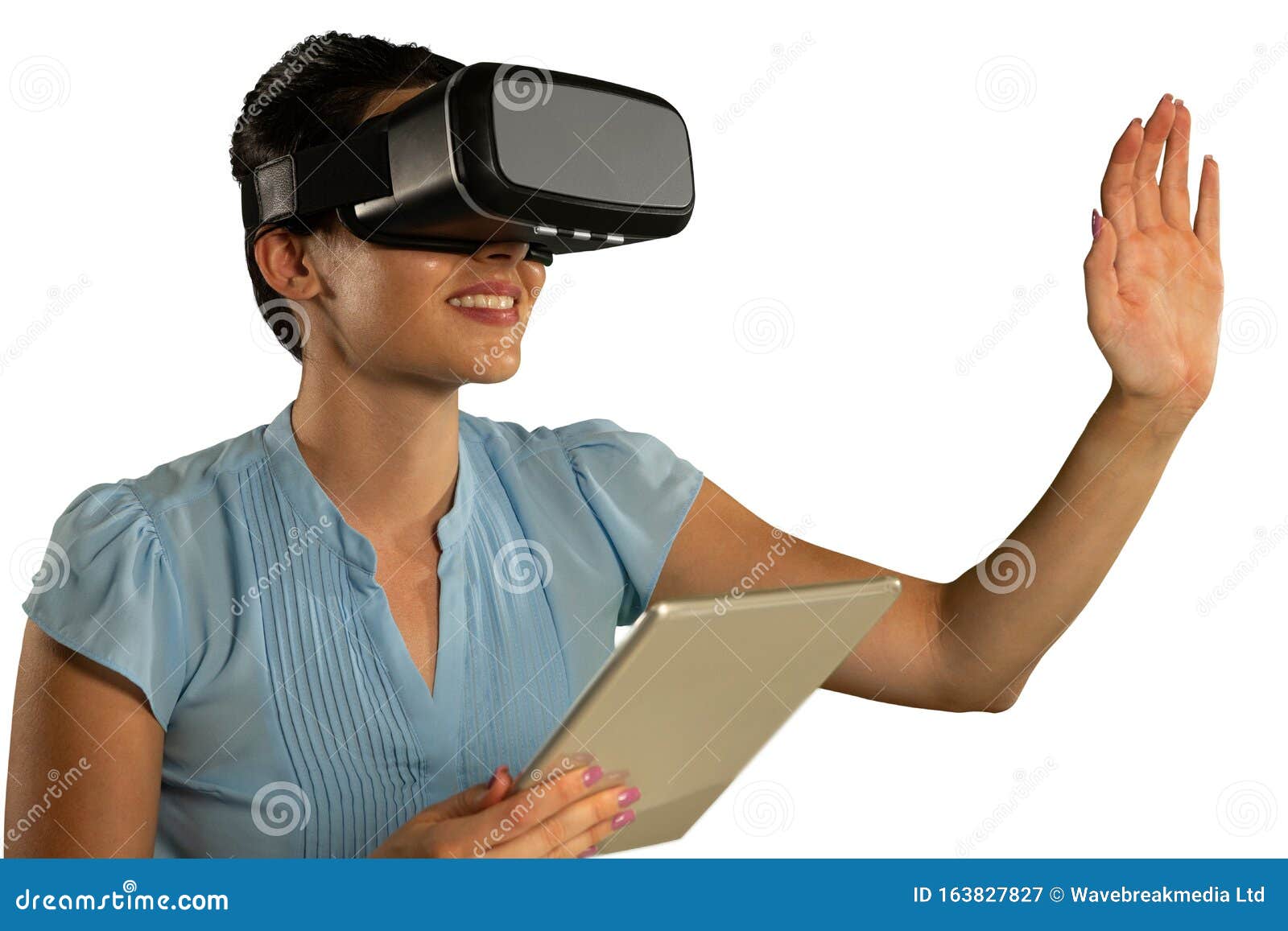 Blonde Girl Using VR - Virtual Reality Headset Stock Photo 