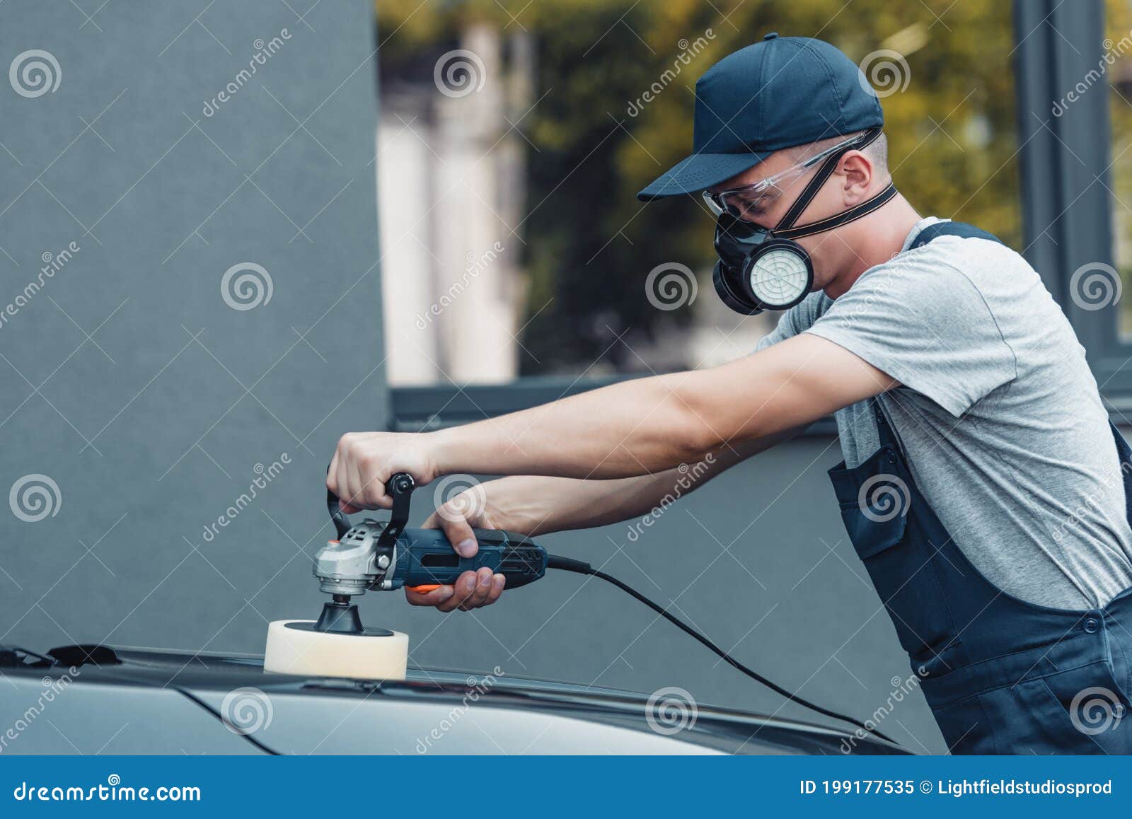 Car Cleaner Polishing Car with Polish Machine Stock Image Image of