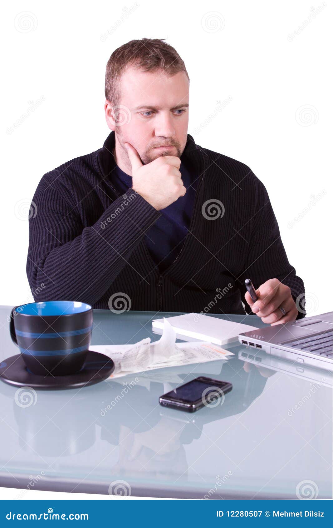 Young Casual Businessman Working at His Desk Stock Image Image of