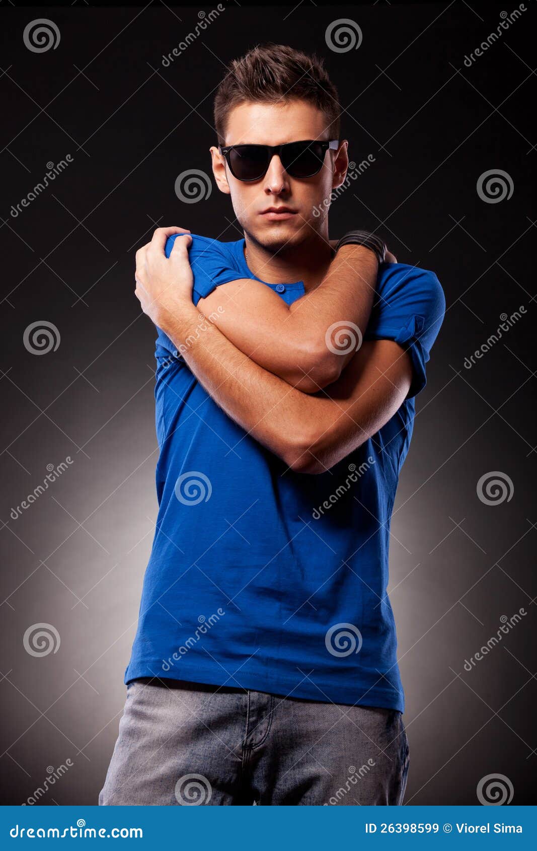 Young Casual Man with Palms on His Shoulders Stock Image - Image of ...