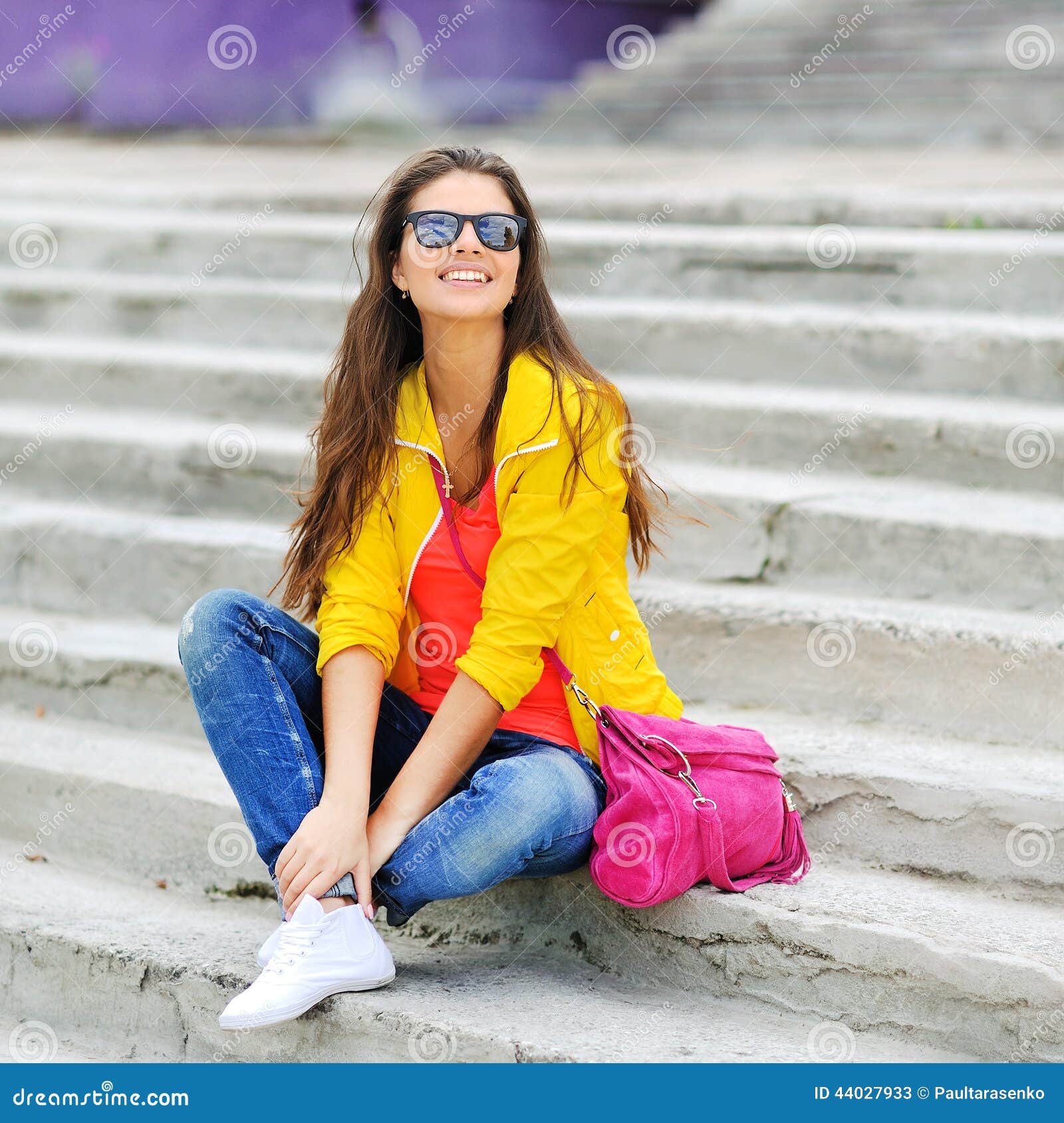 Young Casual Woman in Colorful Clothes Outdoor Portrait Stock Image ...
