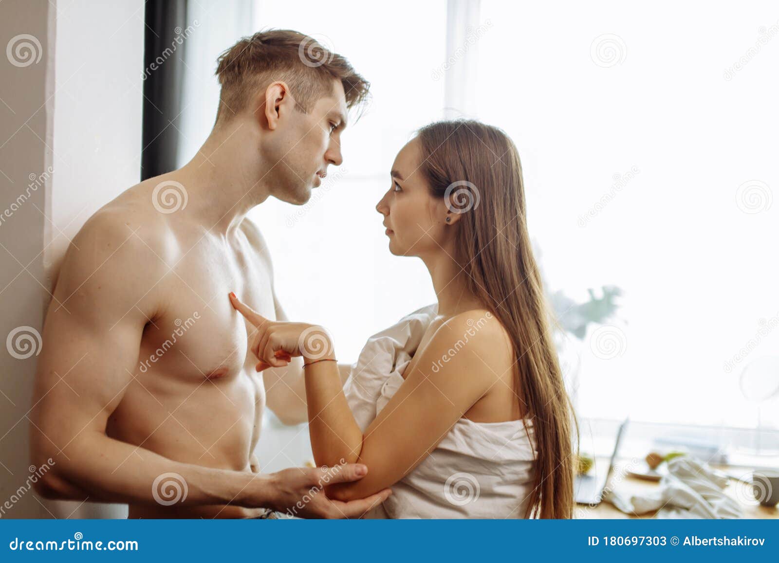 Married Couple after Wedding Night Stock Image