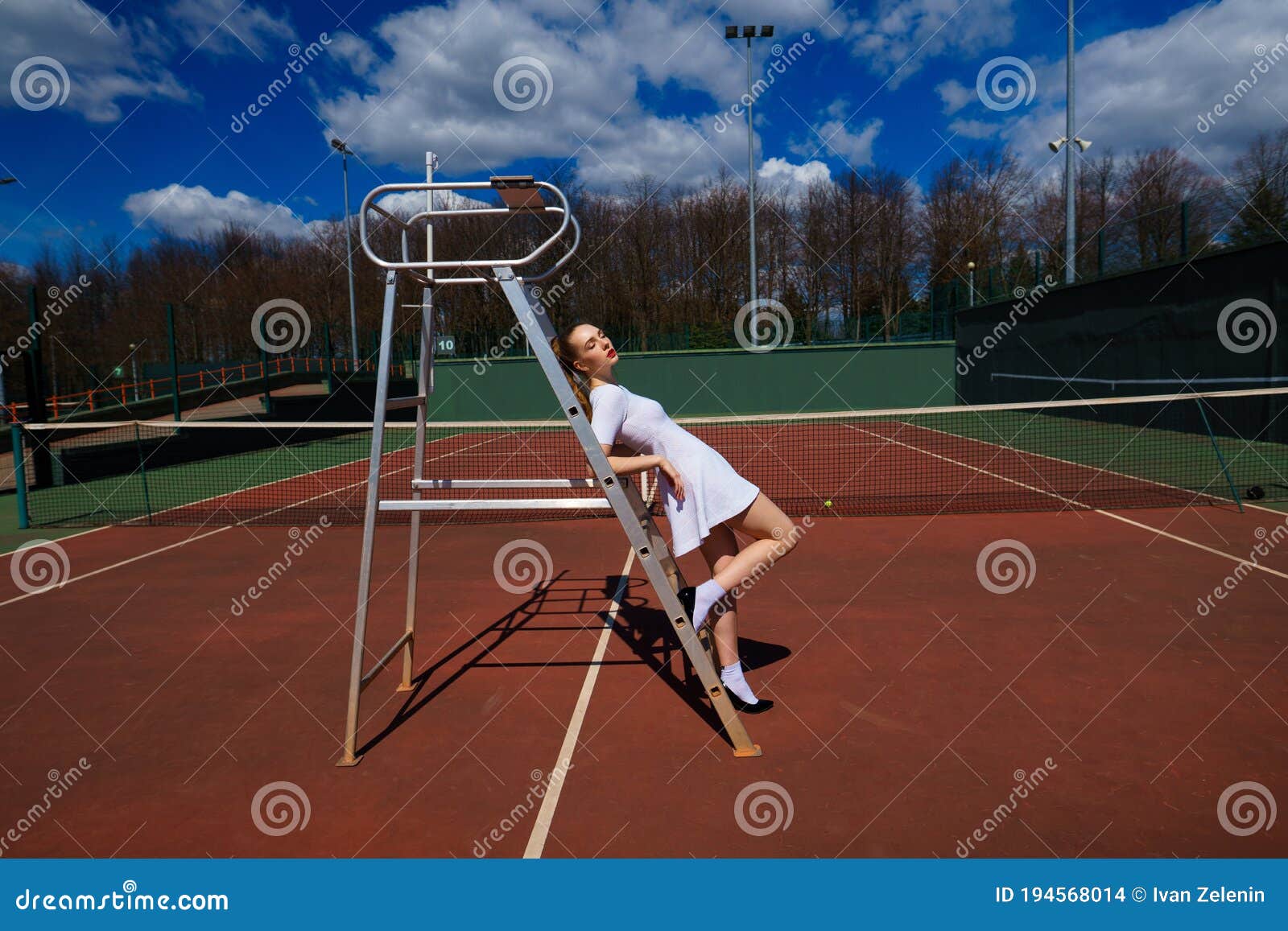 Young Female Tennis Player on Court Near the Referee`s Ladder Stock Photo - Image of clothing, ball: 194568014