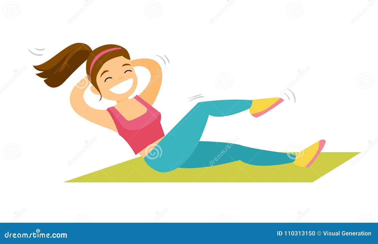 Woman Doing Rope Climb Crunches Exercise. Stock Vector