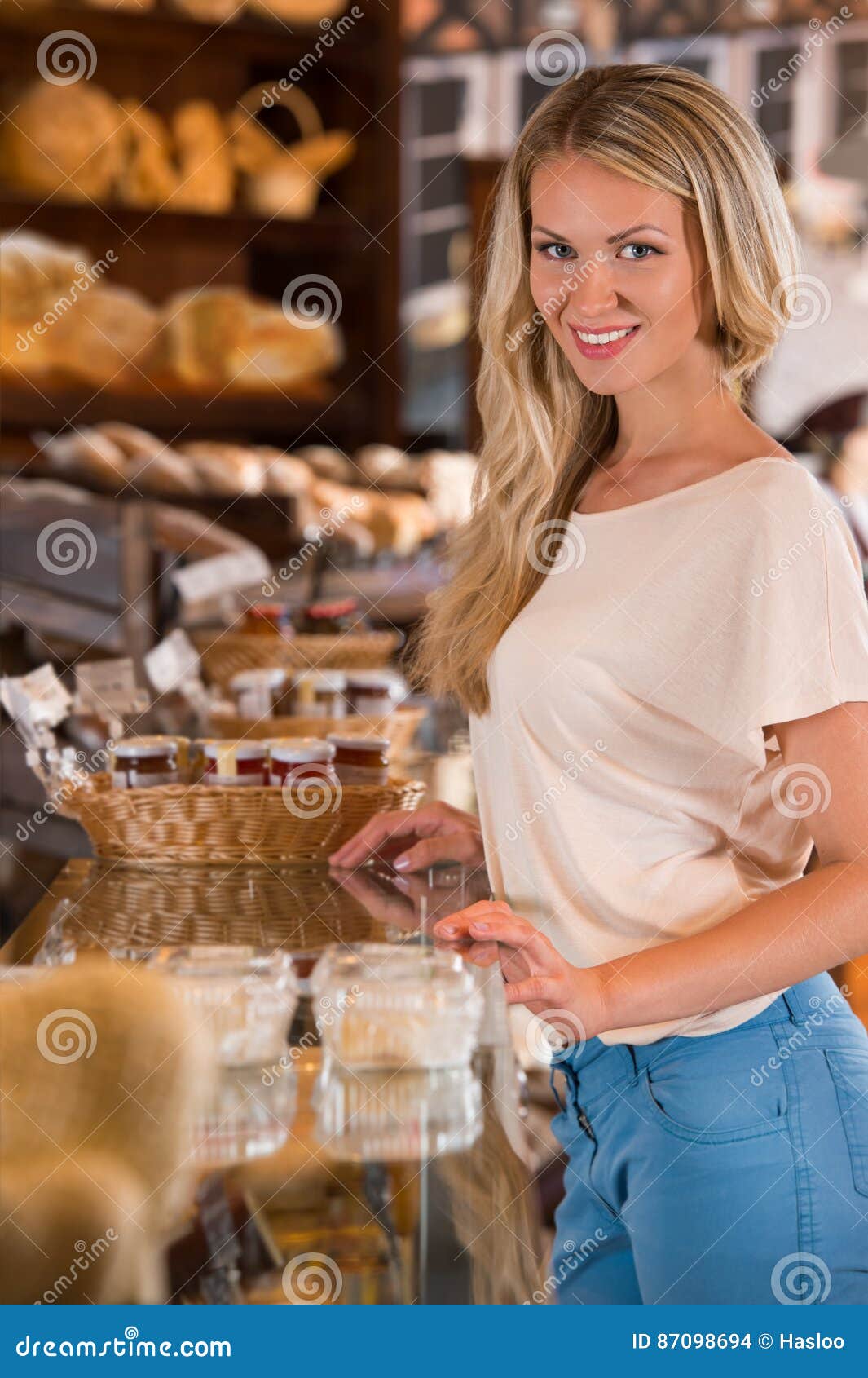 young caucasian woman at backery