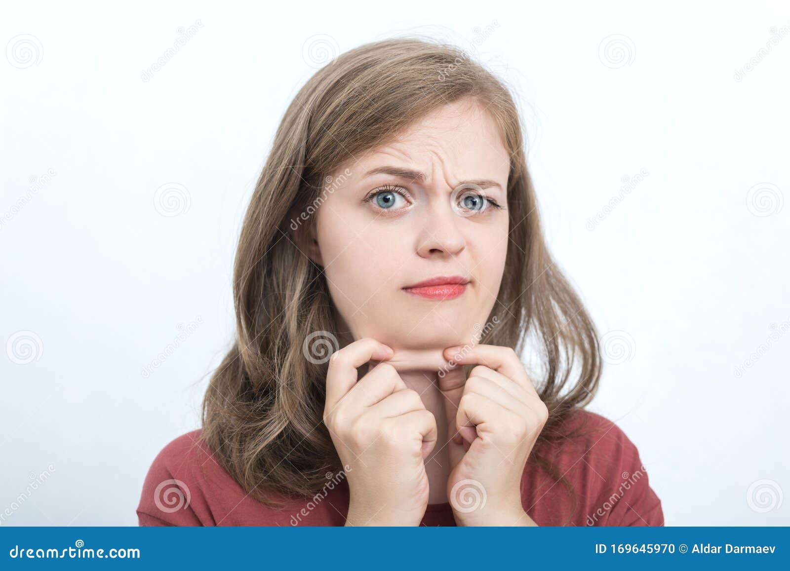 young caucasian woman girl with double chin