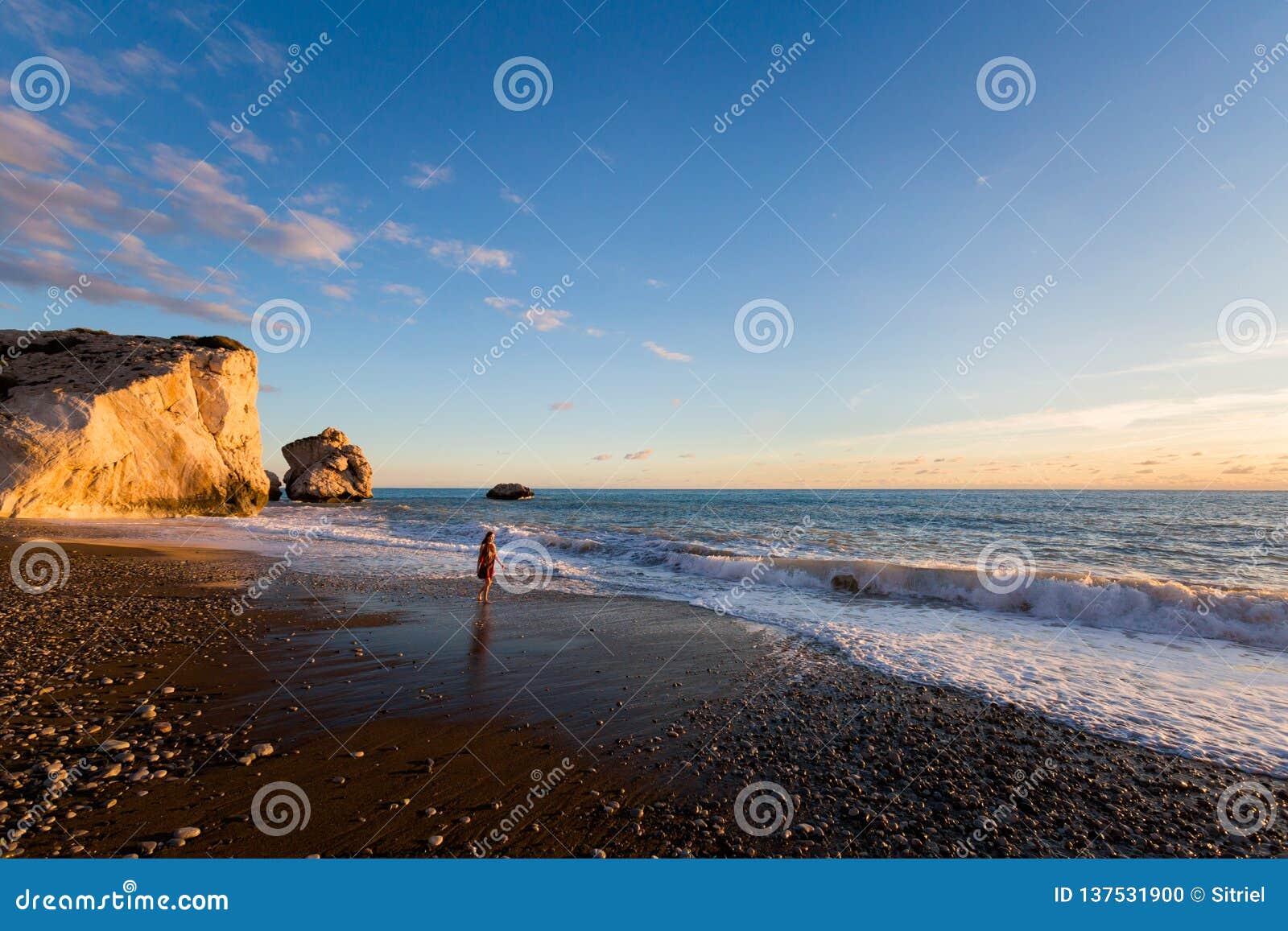 aphrodite`s rock during sunset cyprus