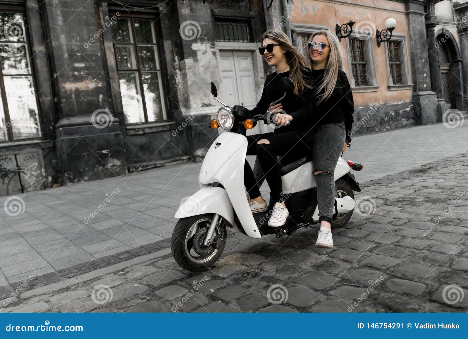 Young Cheerful Girl with Scooter in European City Stock Image - Image of  beauty, helmet: 146754291