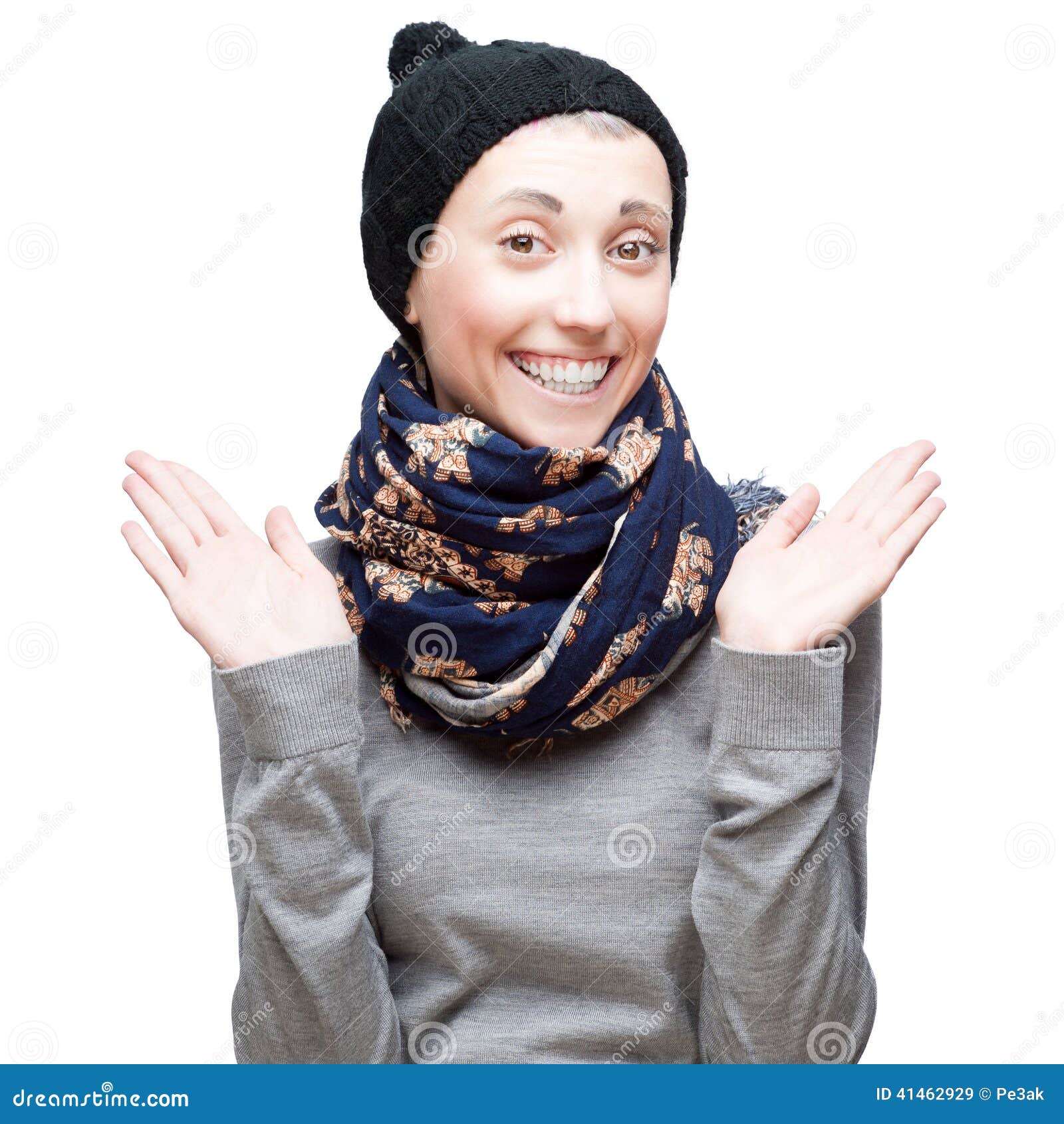 Young Cheerful Girl in Winter Clothing on White Stock Image - Image of ...