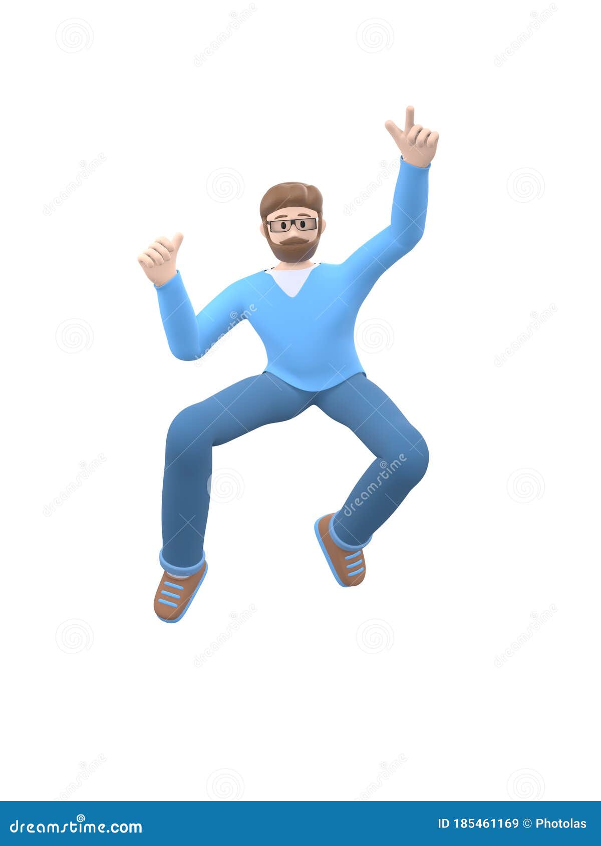 A Young Cheerful Guy with a Beard in Glasses Dances, Jumps, Levitates ...