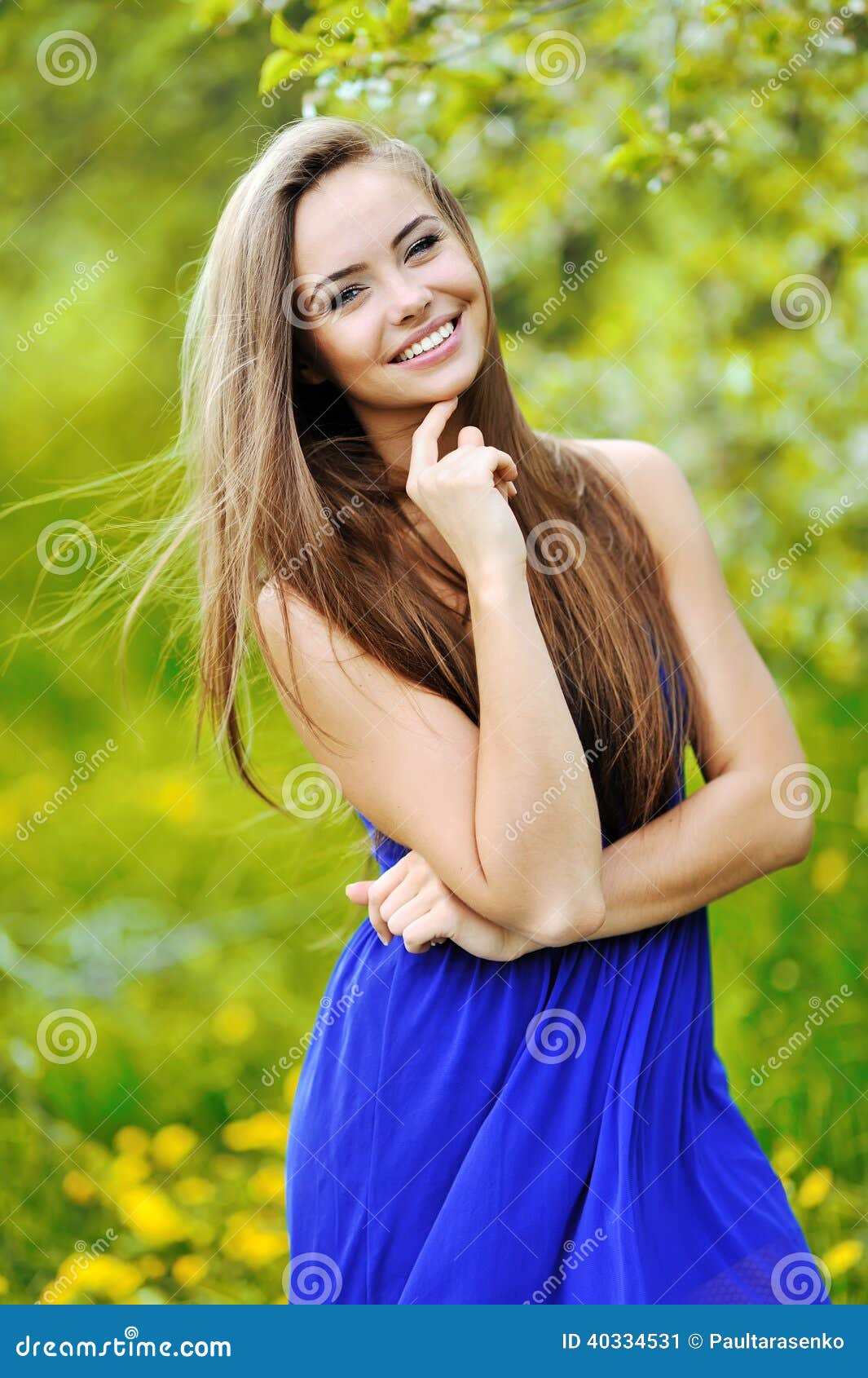 Young Cheerful Woman Posing in a Green Park Stock Image - Image of ...