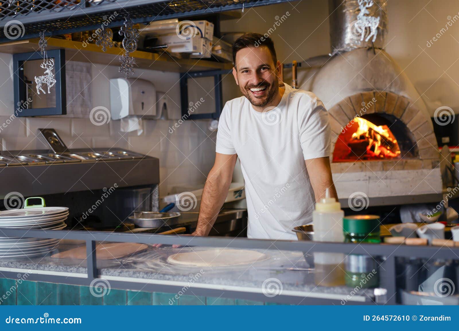 Young Chef Preparing Pizza in Kitchen Restaurant Stock Photo Image of