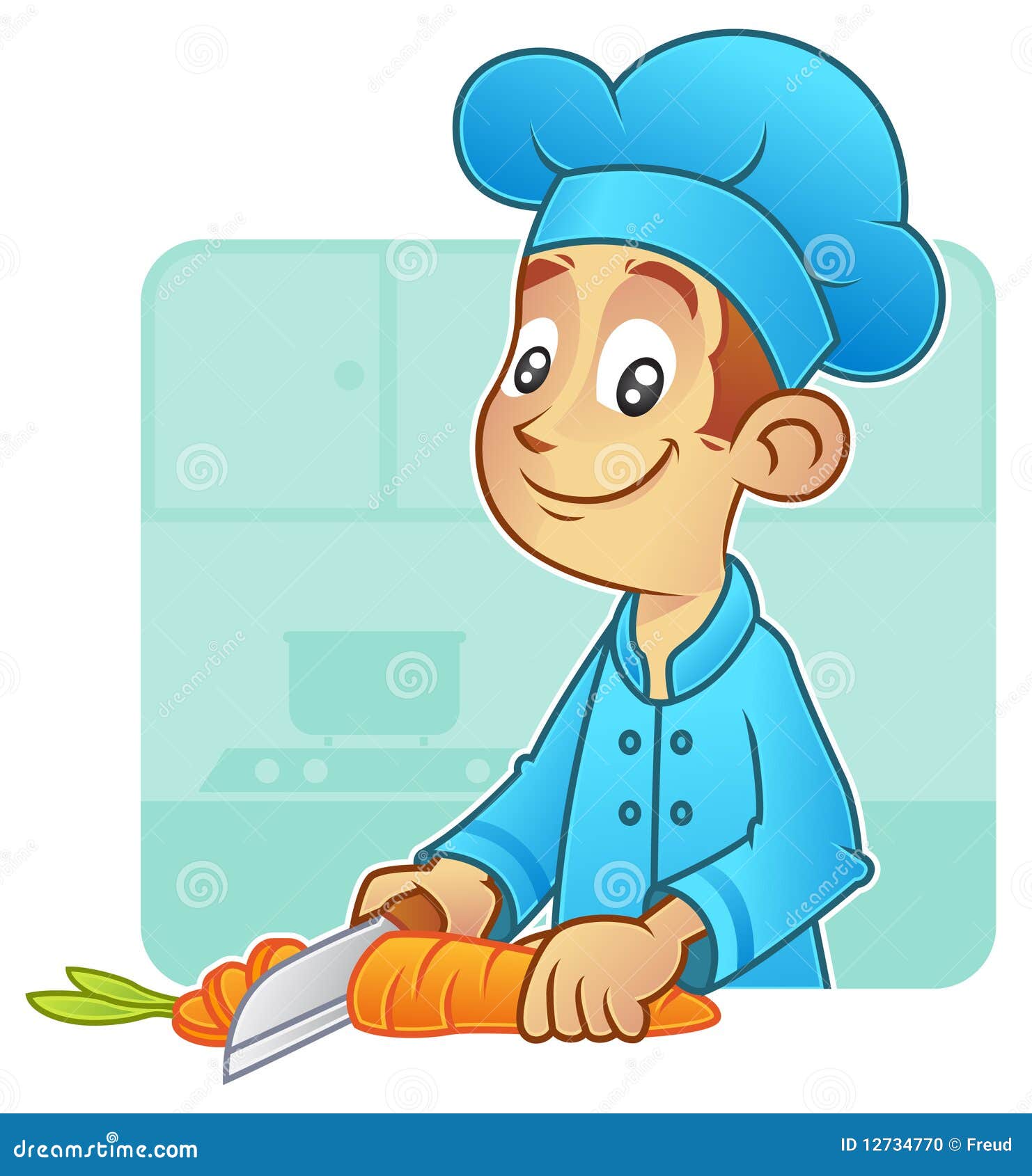 Young Chef Slicing a Carrot into Pieces Stock Illustration - Illustration  of healthy, preparing: 12734770