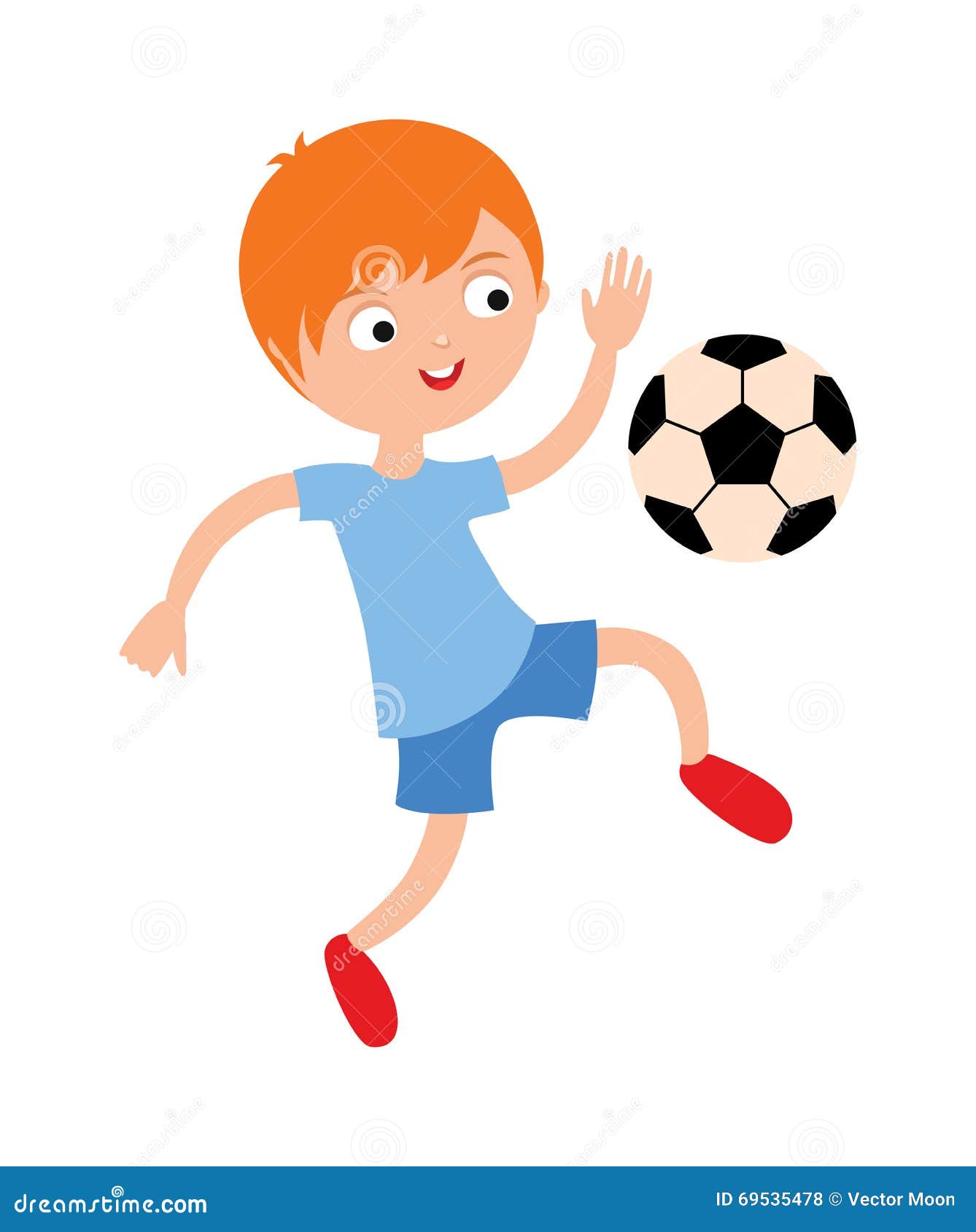 Young Child Boy Playing Football Vector Illustration Stock Vector ...