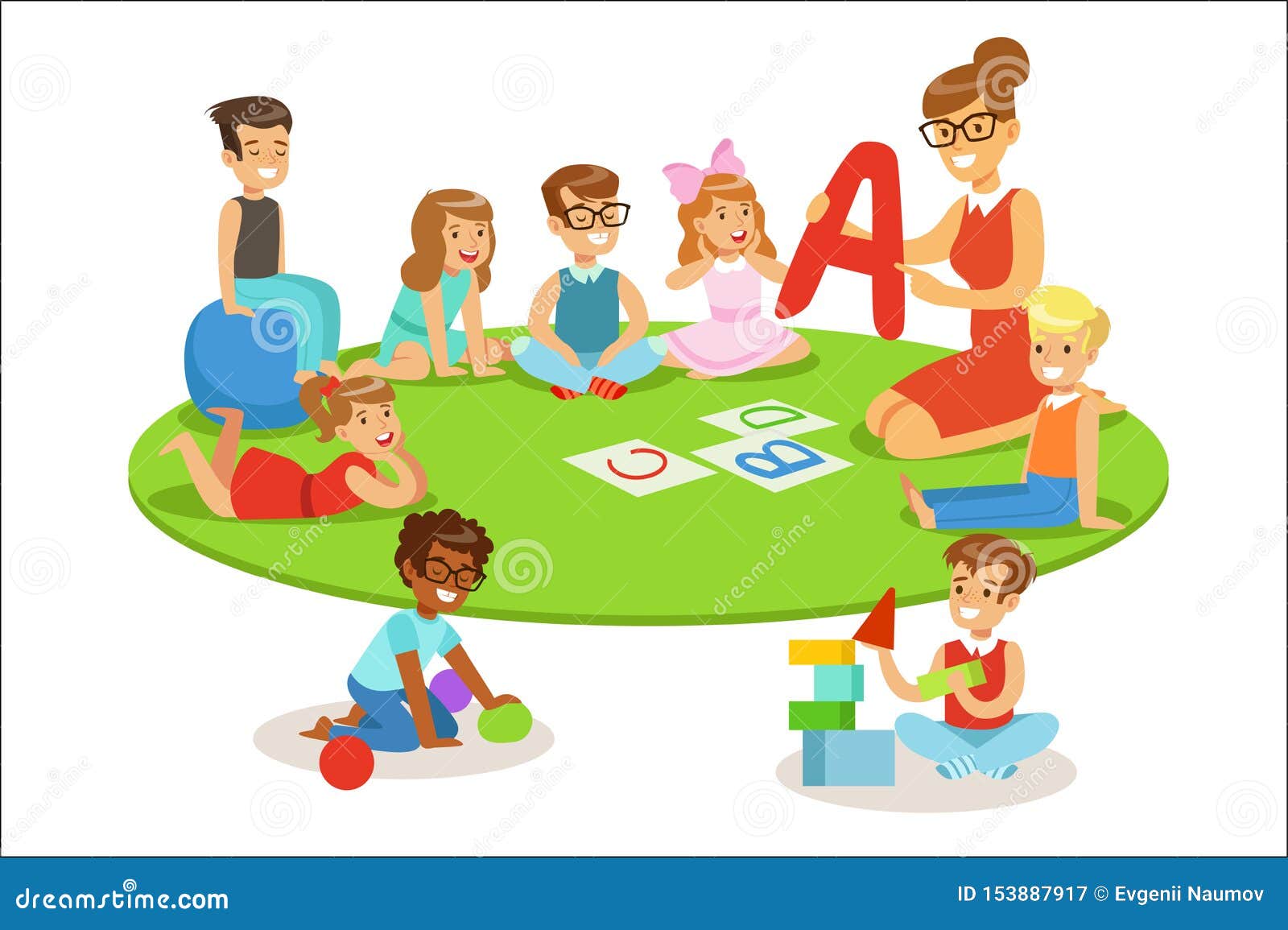 Young Children Learning Alphabet and Playing in Nursery School with