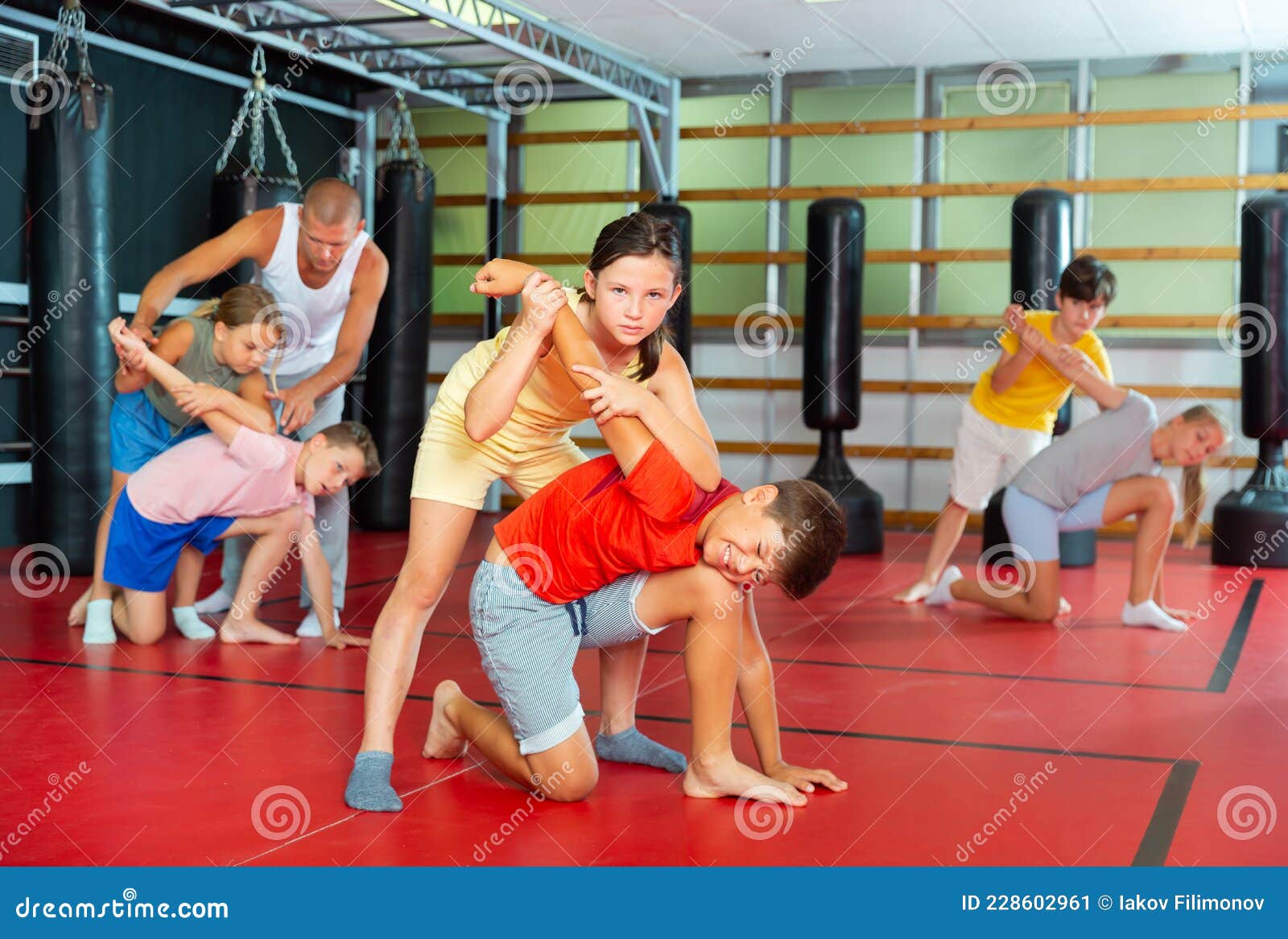 Kids In Pair Exercising Self Defense Movements Stock Image Image Of Exercising Activity