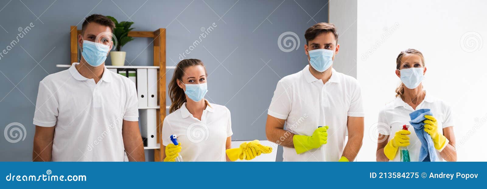 young commercial cleaning team people