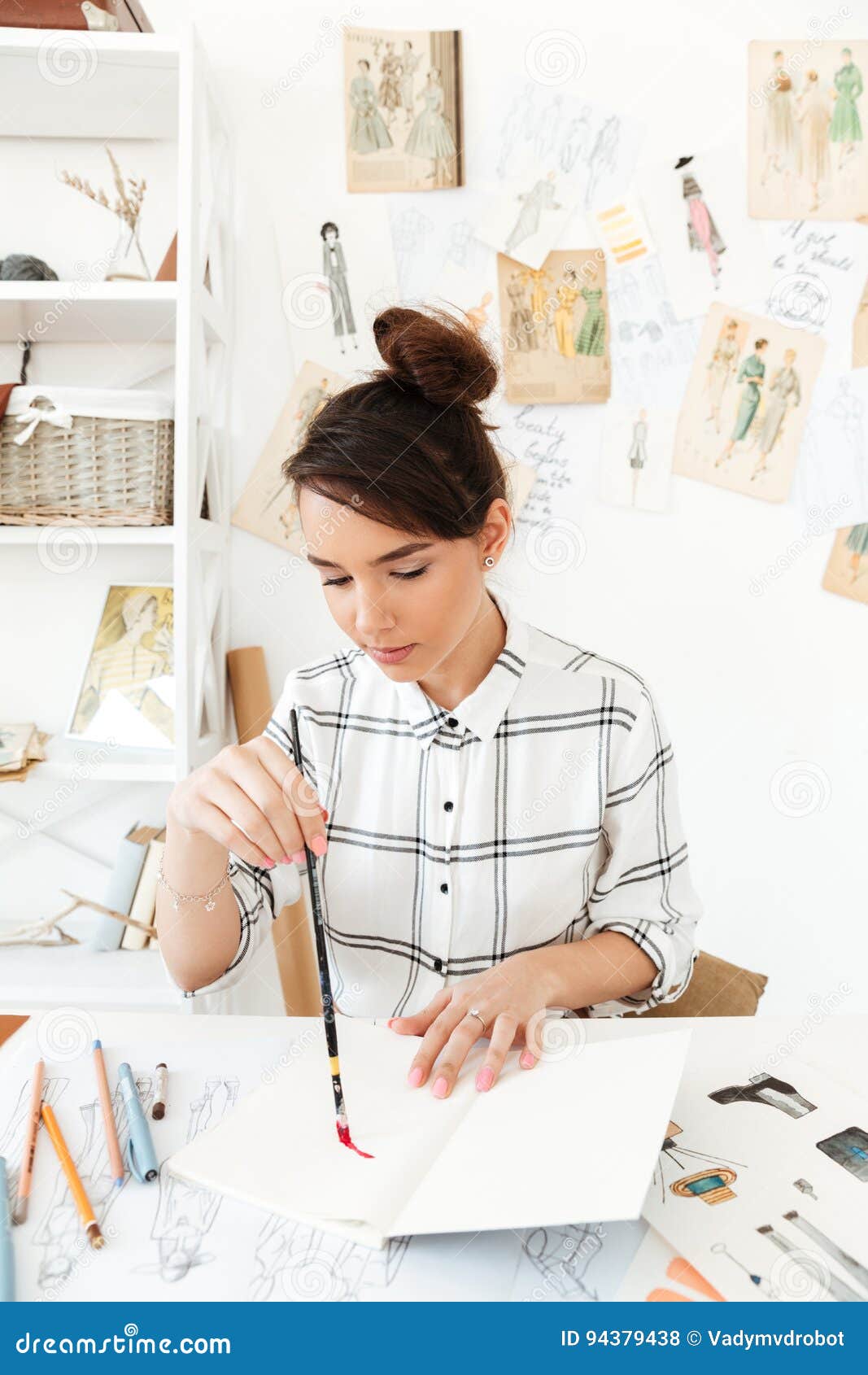 Young Concentrated Woman Fashion Illustrator Stock Photo - Image of ...