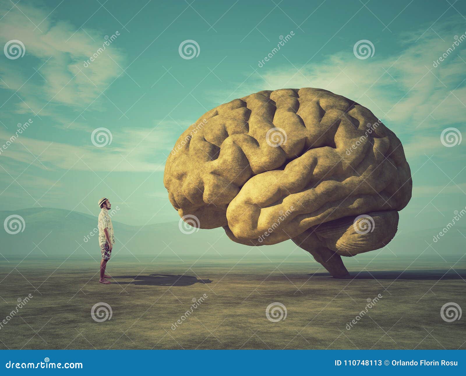 conceptual image of a large stone in the  of the human brain