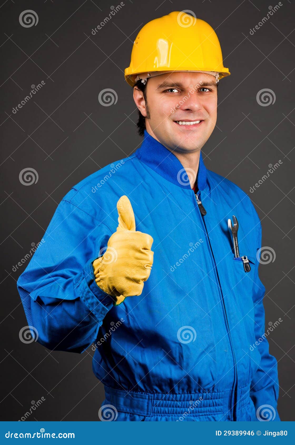 Young Construction Worker Giving Thumb Up Sign Stock Photo Image of foreman, helmet 29389946