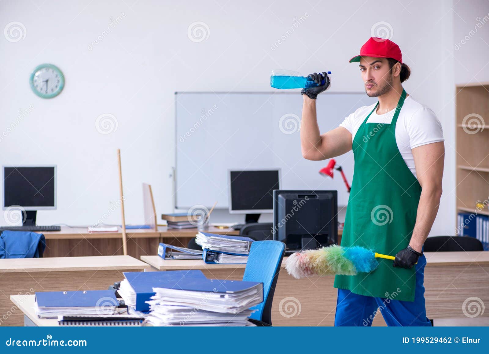 Young Male Contractor Cleaning the Office Stock Photo Image of