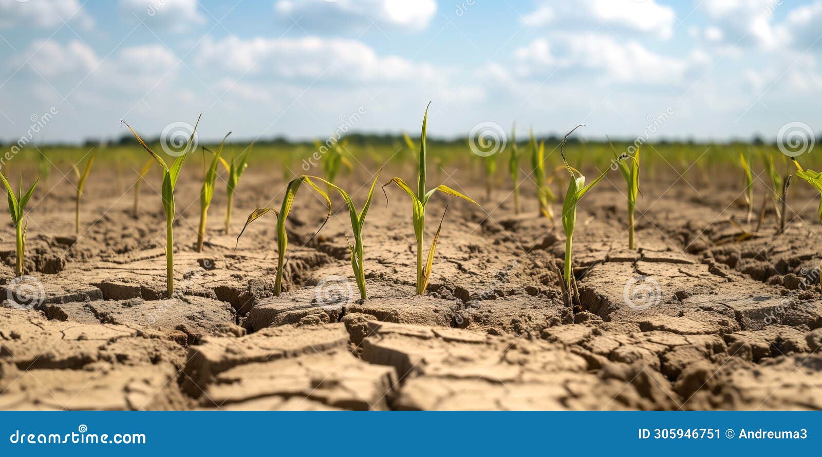 Young Corn Plants Growing in the Field during Heat Wave Stock