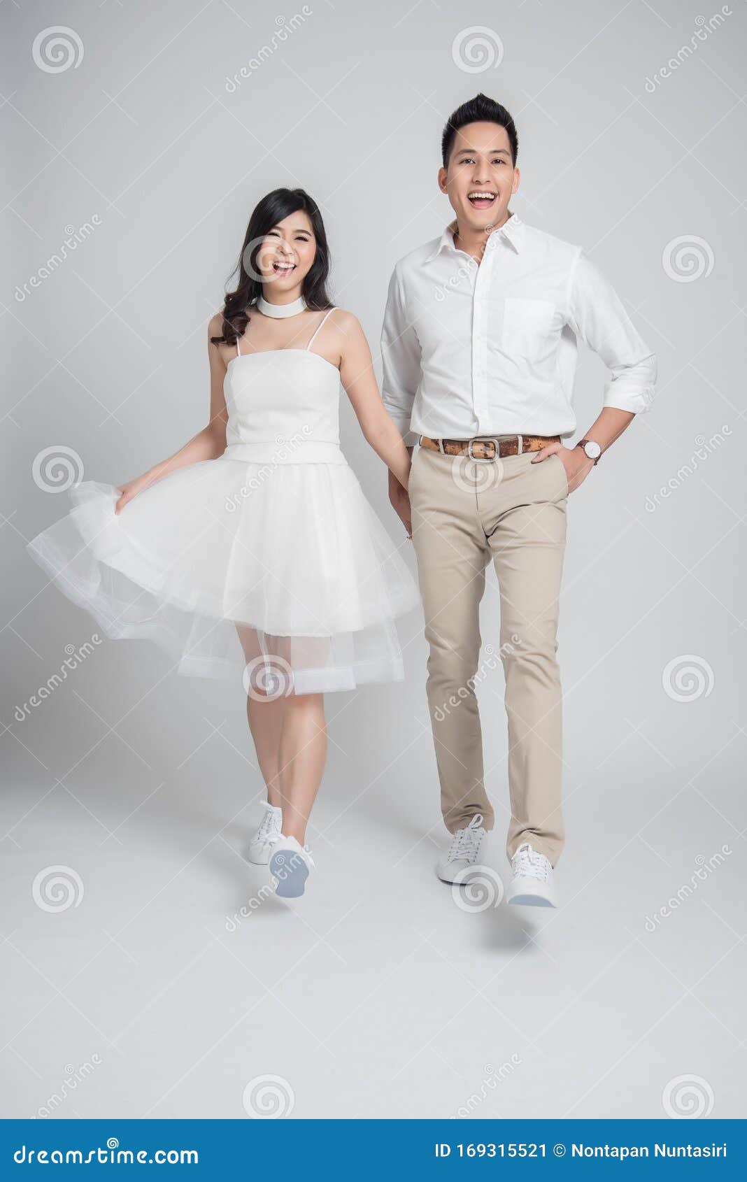 Young Couple Asian Groom and Bride in Casual Wedding Dress Walking and  Having Fun Stock Image - Image of love, dress: 169315521