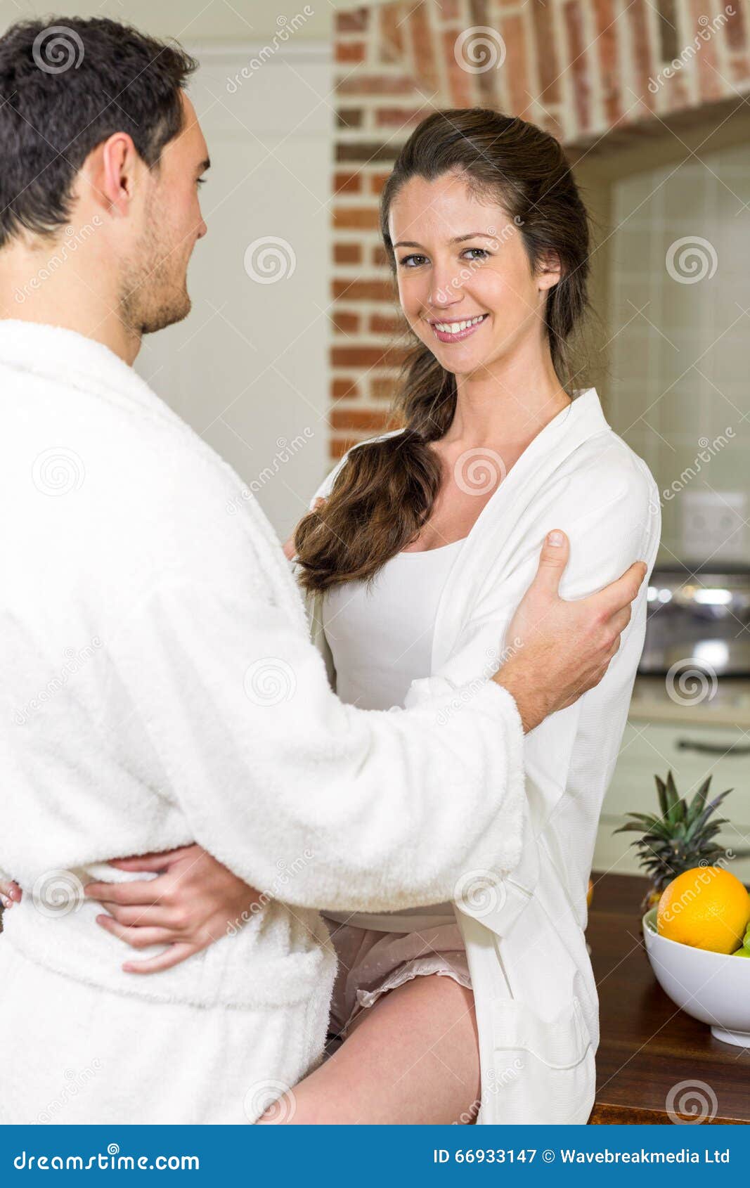 Young Couple in Bathrobe Cuddling Each Other Stock Image Image of