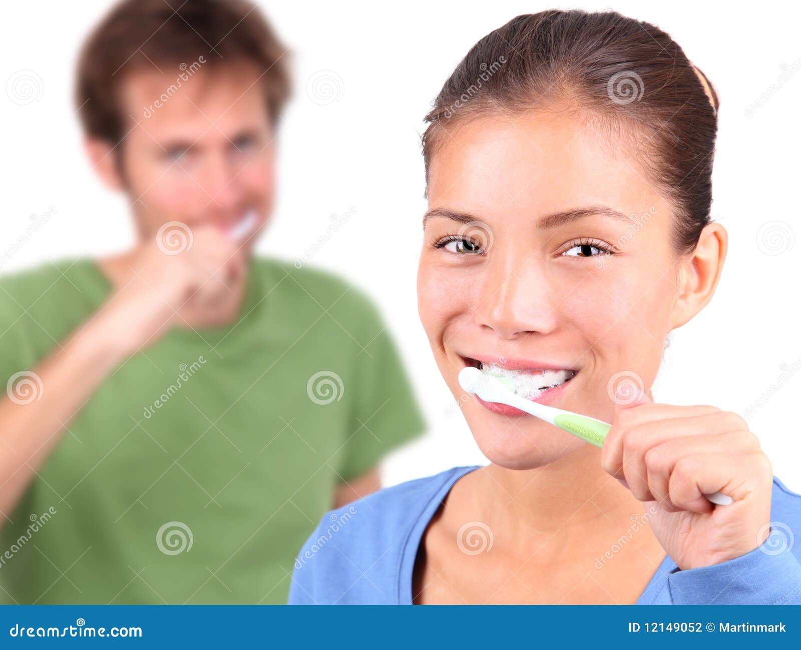 Young Couple Brushing Teeth Together Stock Photo Image of caucasian
