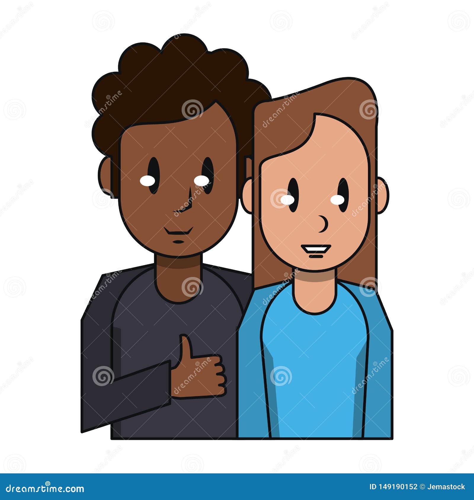Young Couple Cartoon Profile Isolated Stock Vector - Illustration of