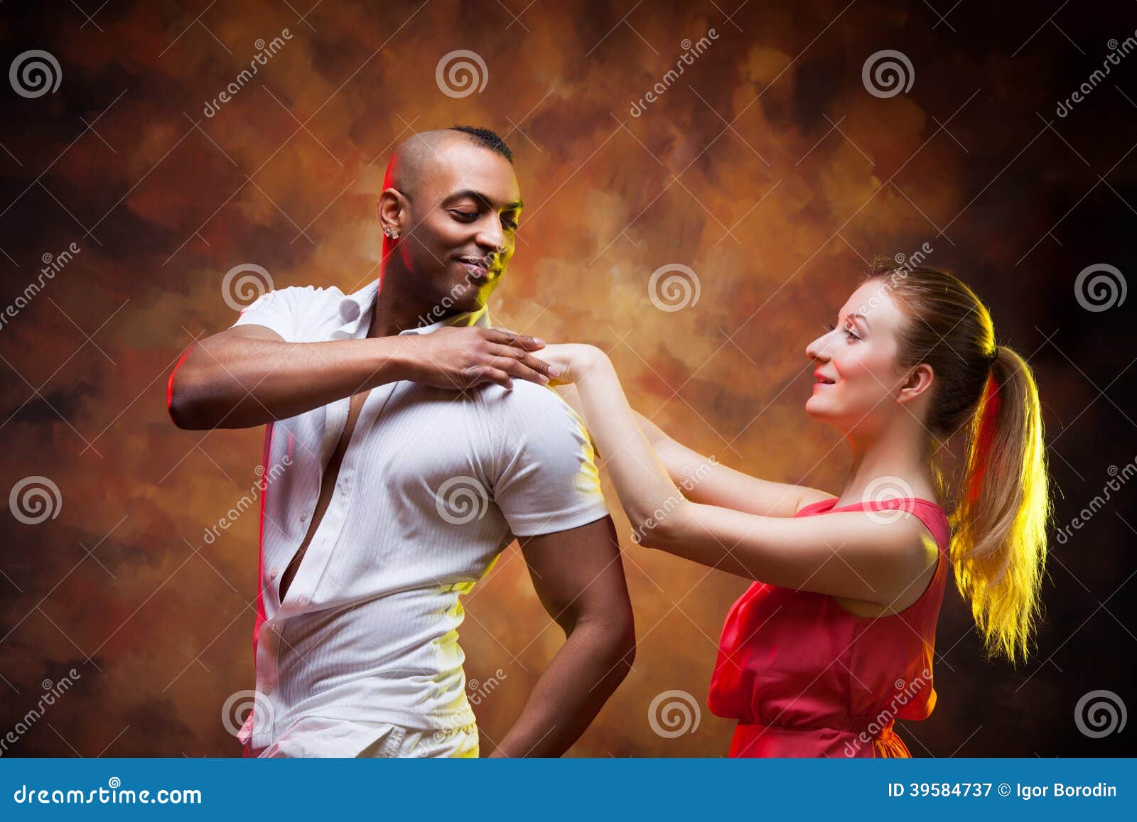 Young Couple Dances Caribbean Salsa Stock Image Image Of Black