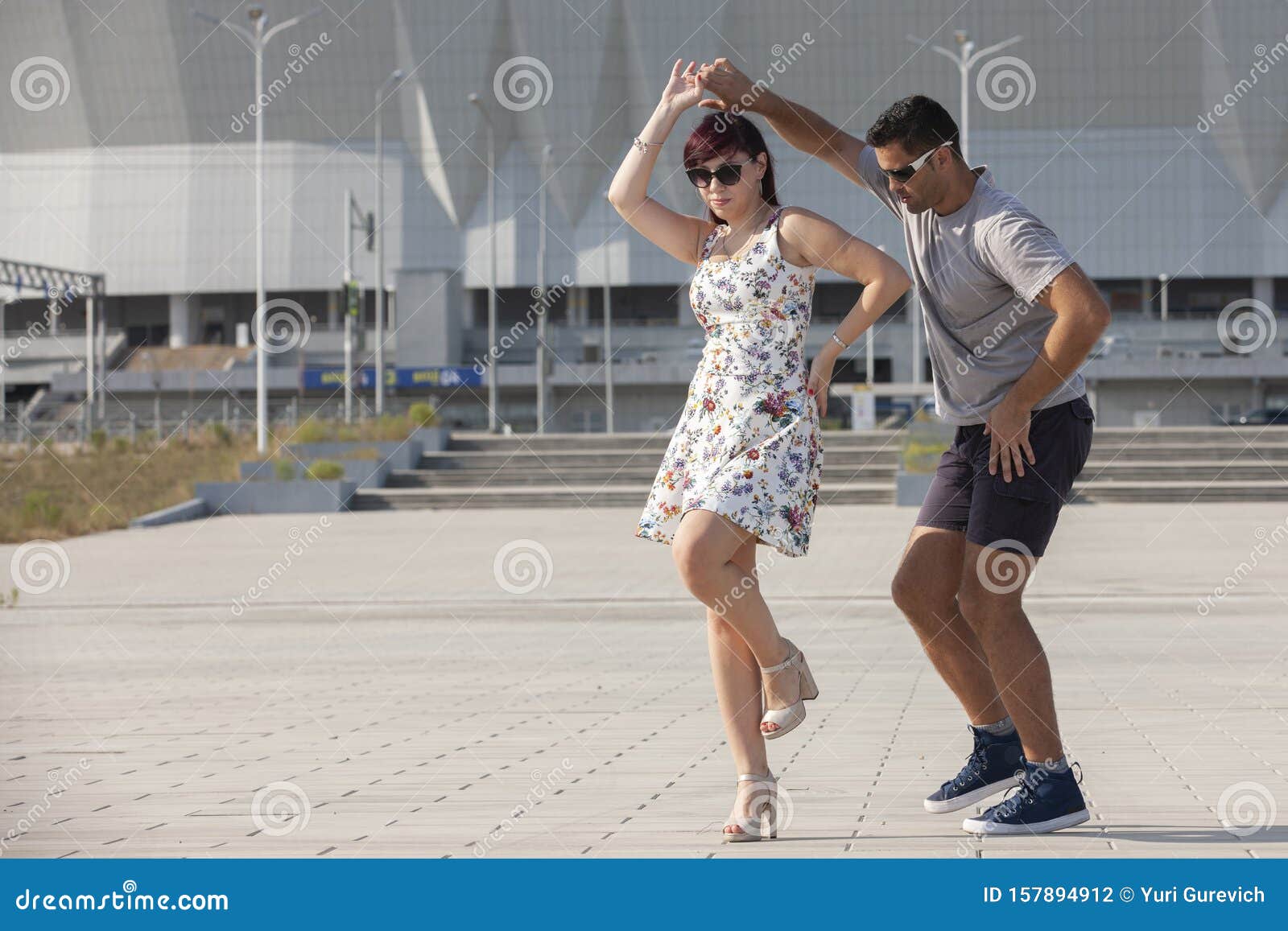 Young Couple Dances Caribbean Salsa Social Activity Concept Stoc