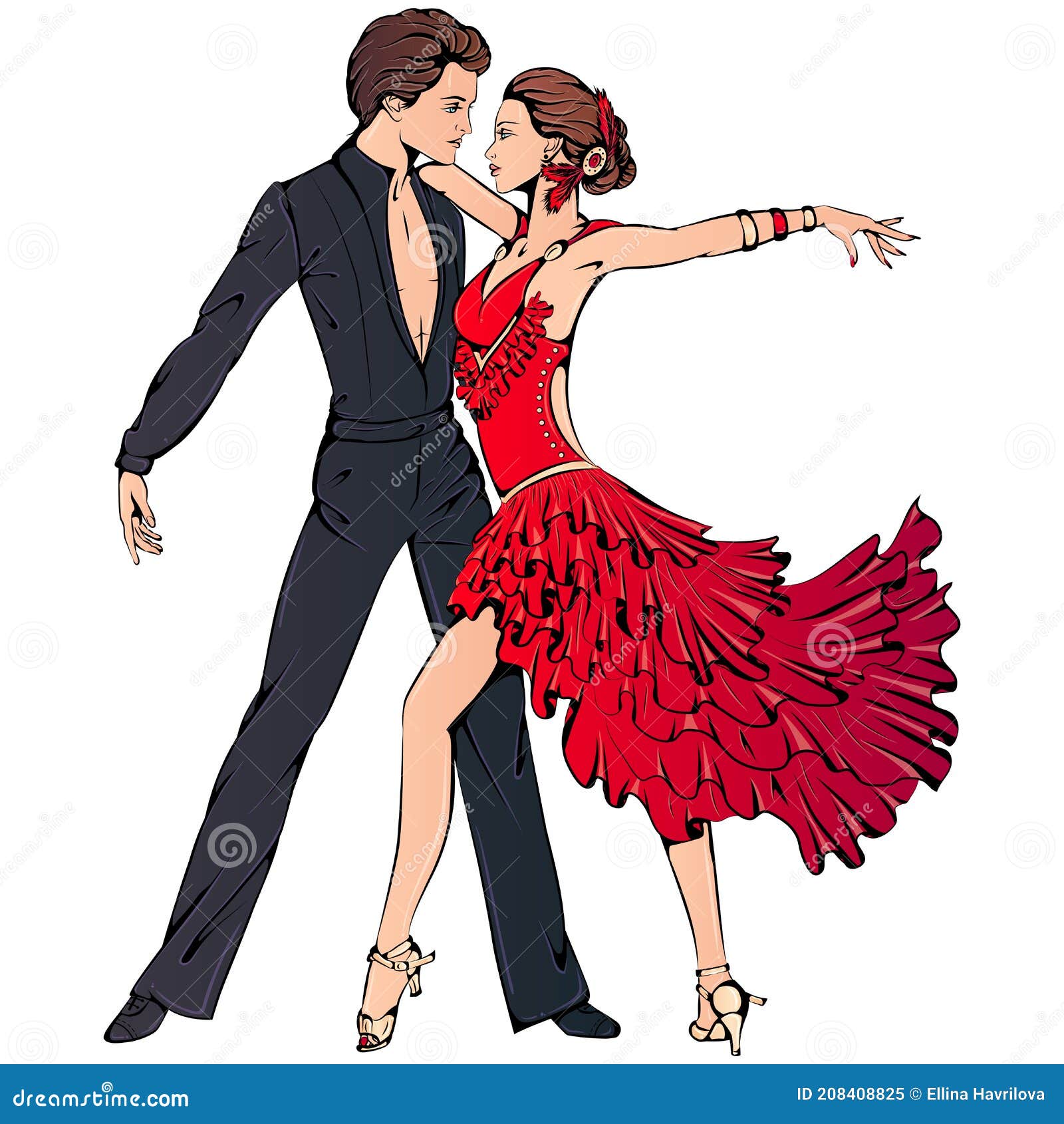 Latin Dance - Rumba. Dancing Couple. Vector Illustration ... Watercolor People Dancing