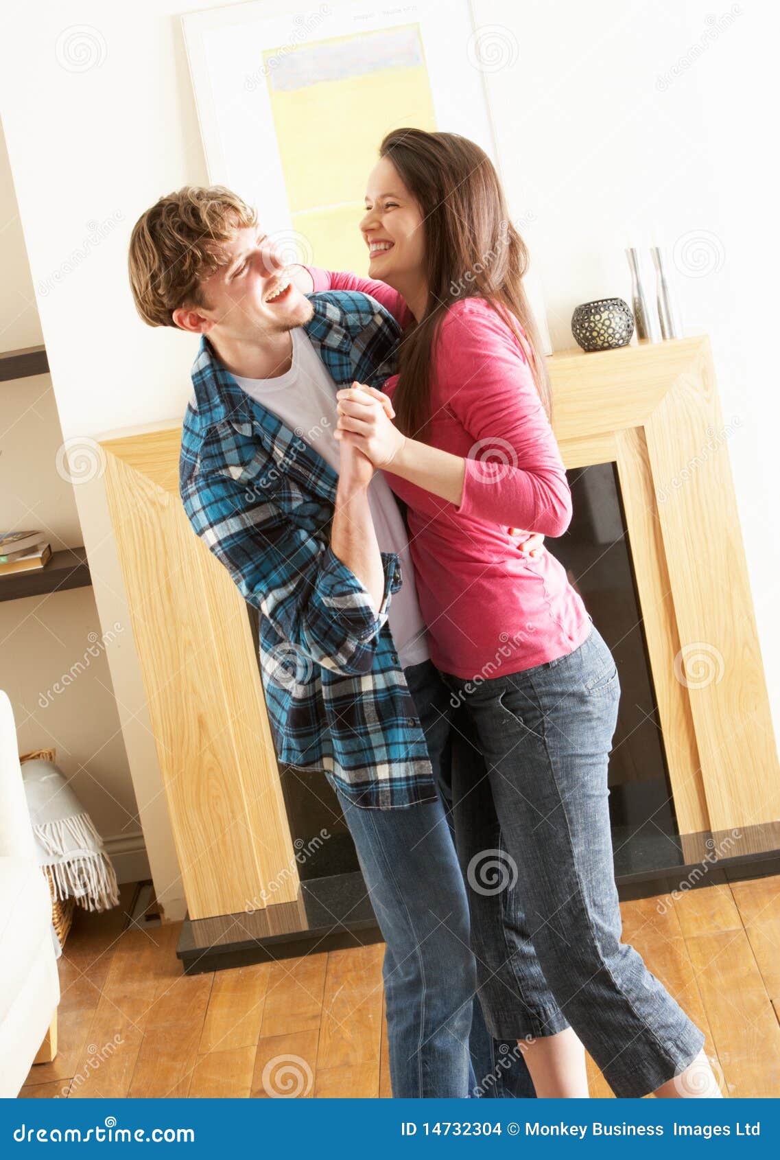 Young Couple Dancing Together in Living Room Stock Photo Image of