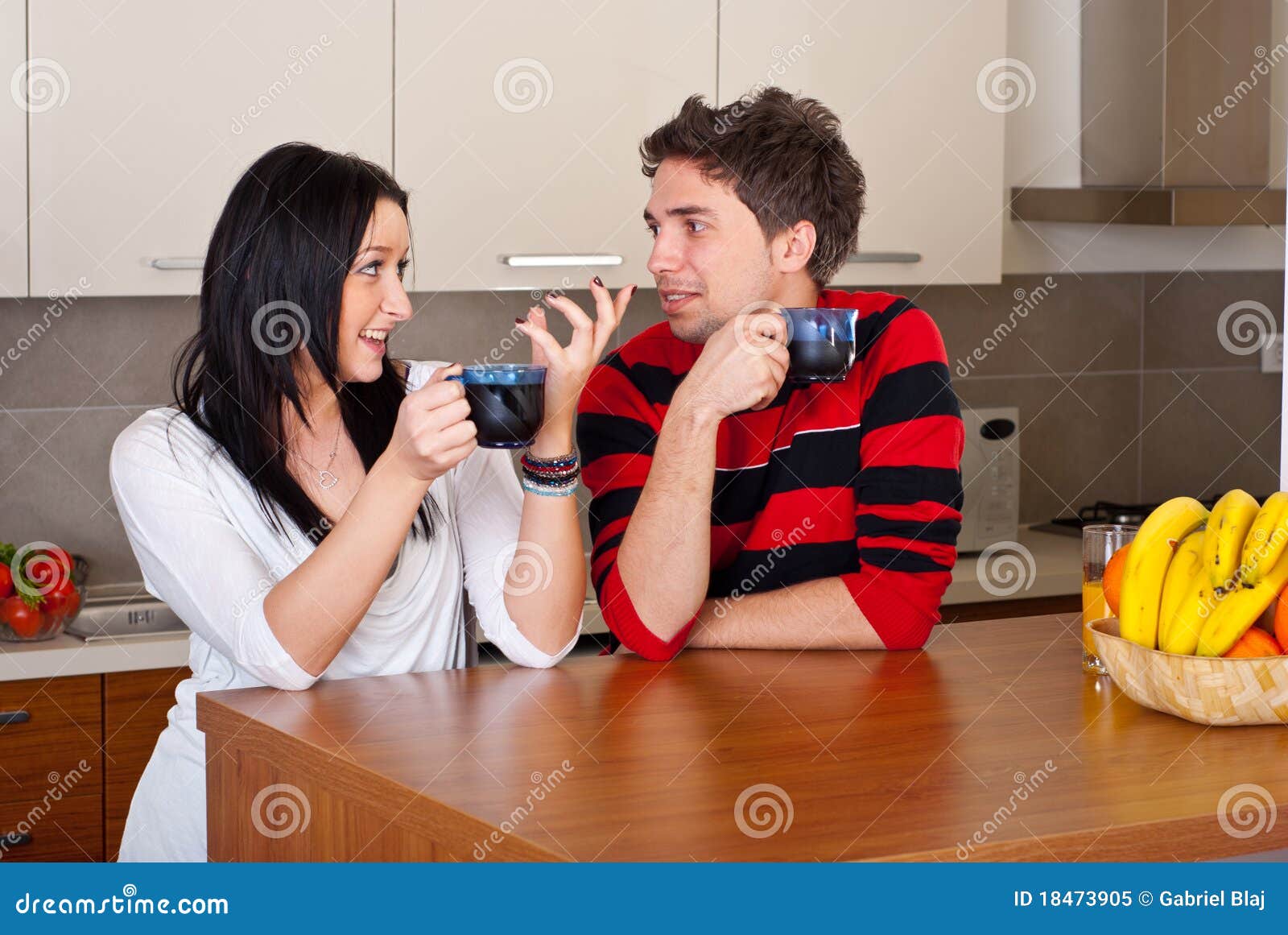 Young Couple Discussion at Morning Coffee Stock Image Image of male