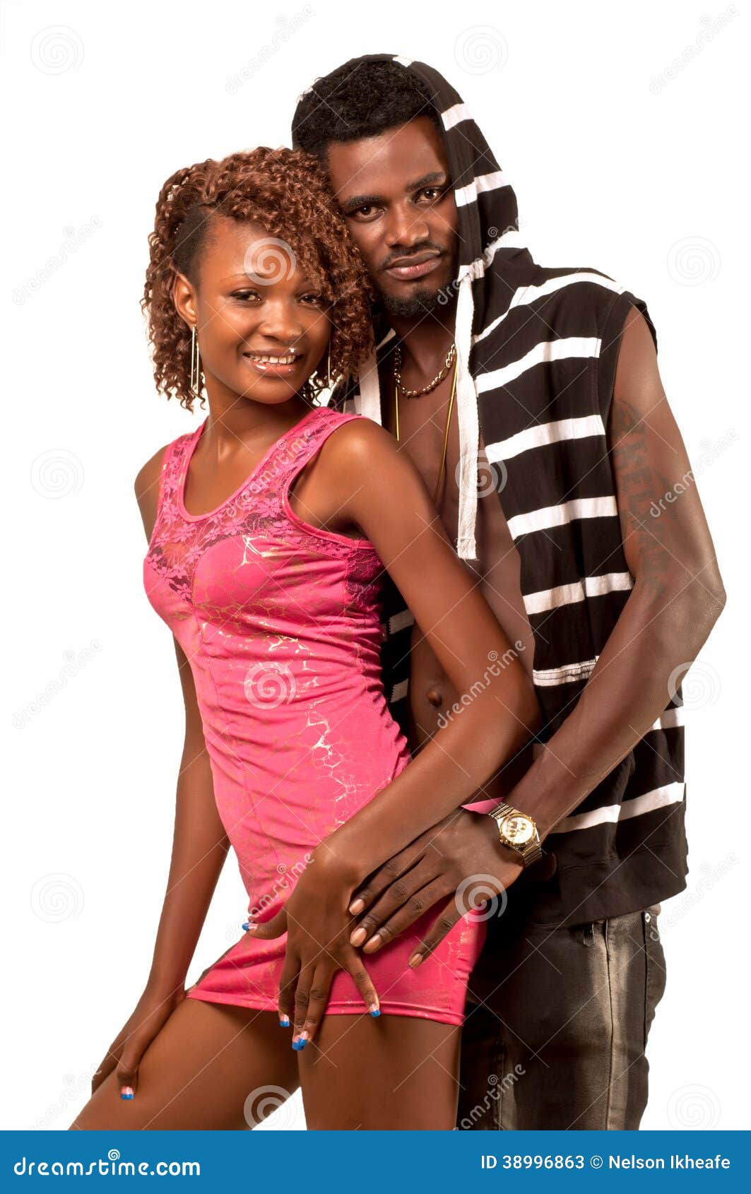 Nude African-American Couple Embracing